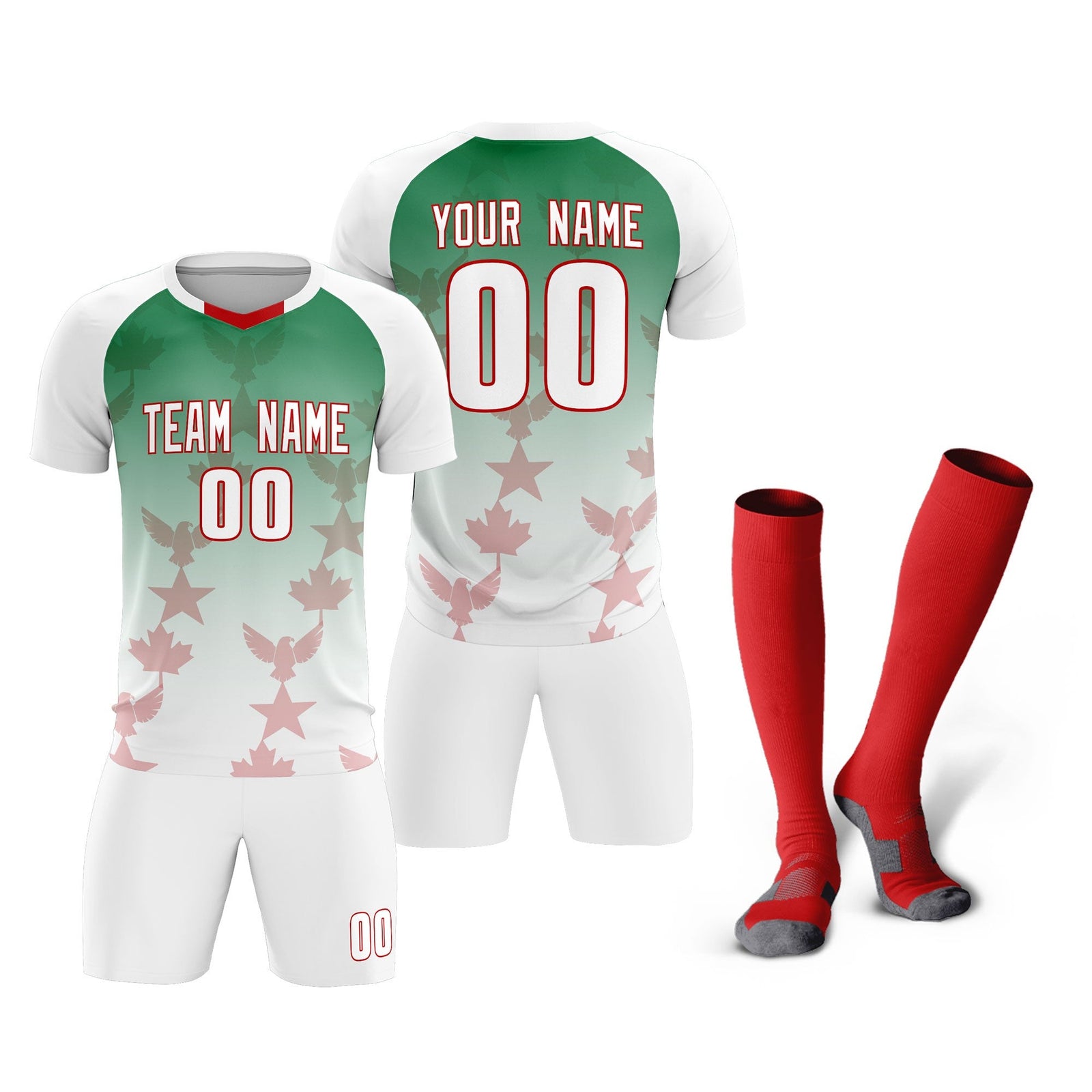 Custom White Kelly Green World Cup Inspired Quick-Drying Training Uniform Gradient Fashion Soccer Sets Jersey