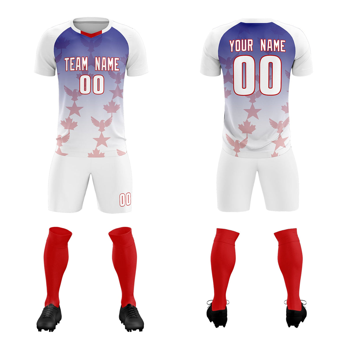 Custom White Royal World Cup Inspired Lightweight&amp;Drapable Training Uniform Gradient Fashion Soccer Sets Jersey