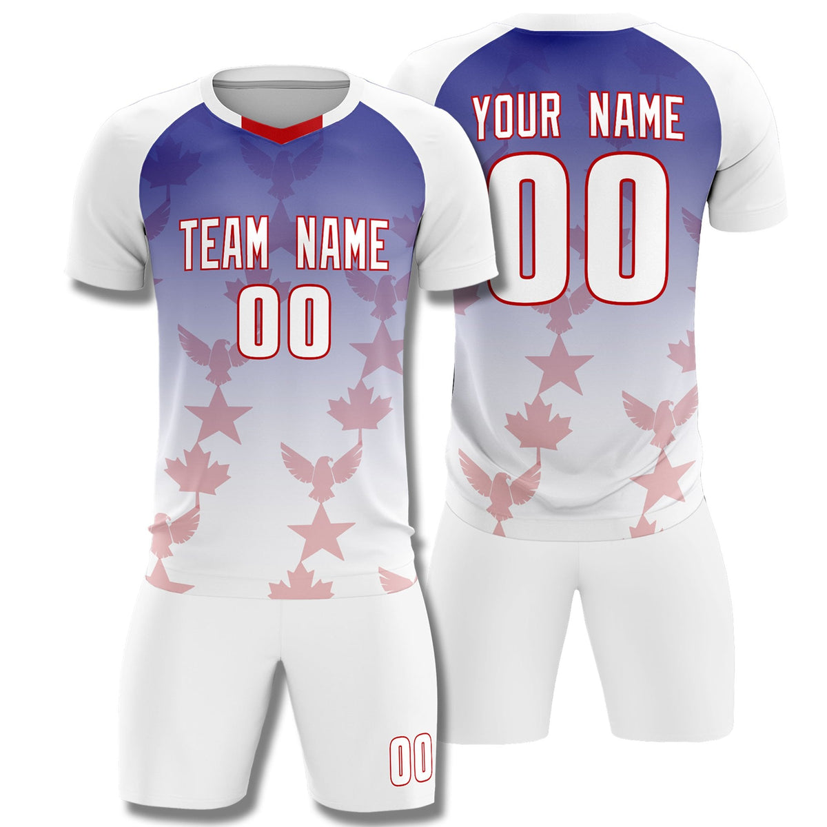 Custom White Royal World Cup Inspired Lightweight&amp;Drapable Training Uniform Gradient Fashion Soccer Sets Jersey