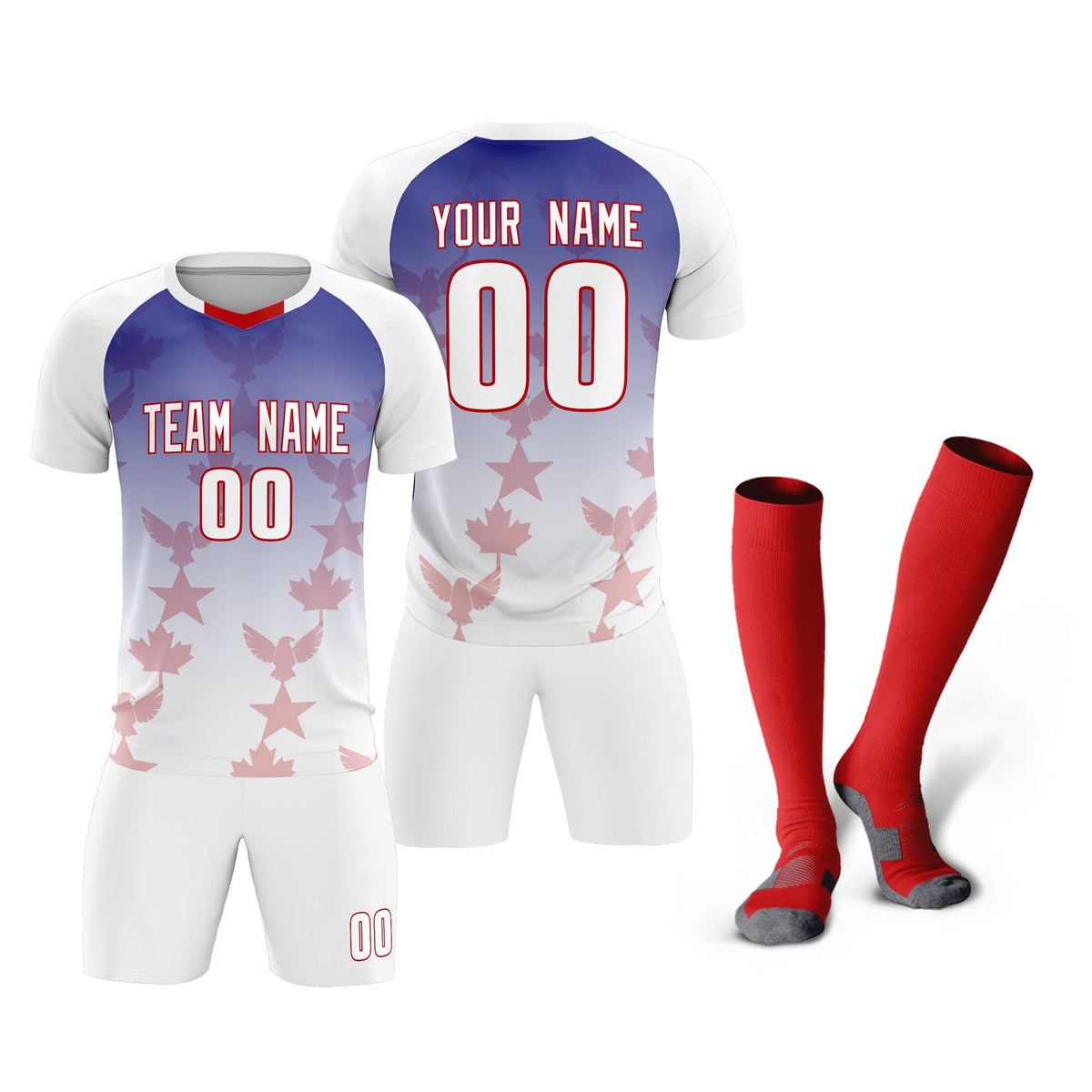 Custom White Royal World Cup Inspired Lightweight&amp;Drapable Training Uniform Gradient Fashion Soccer Sets Jersey