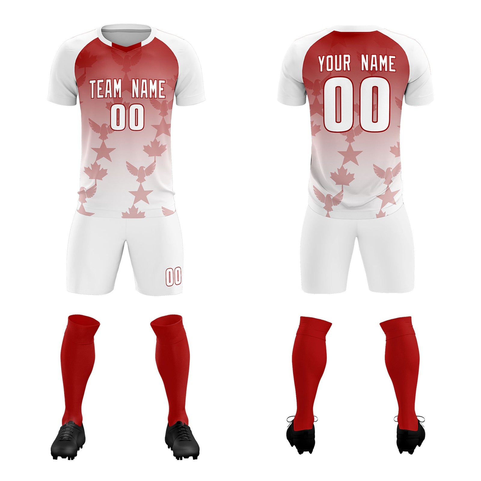 Custom White Red World Cup Inspired Wrinkle-Resistant Training Uniform Gradient Fashion Soccer Sets Jersey