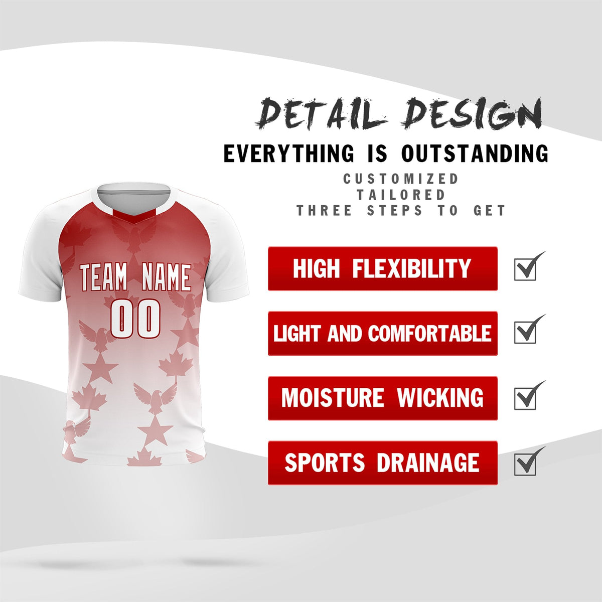 Custom White Red World Cup Inspired Wrinkle-Resistant Training Uniform Gradient Fashion Soccer Sets Jersey