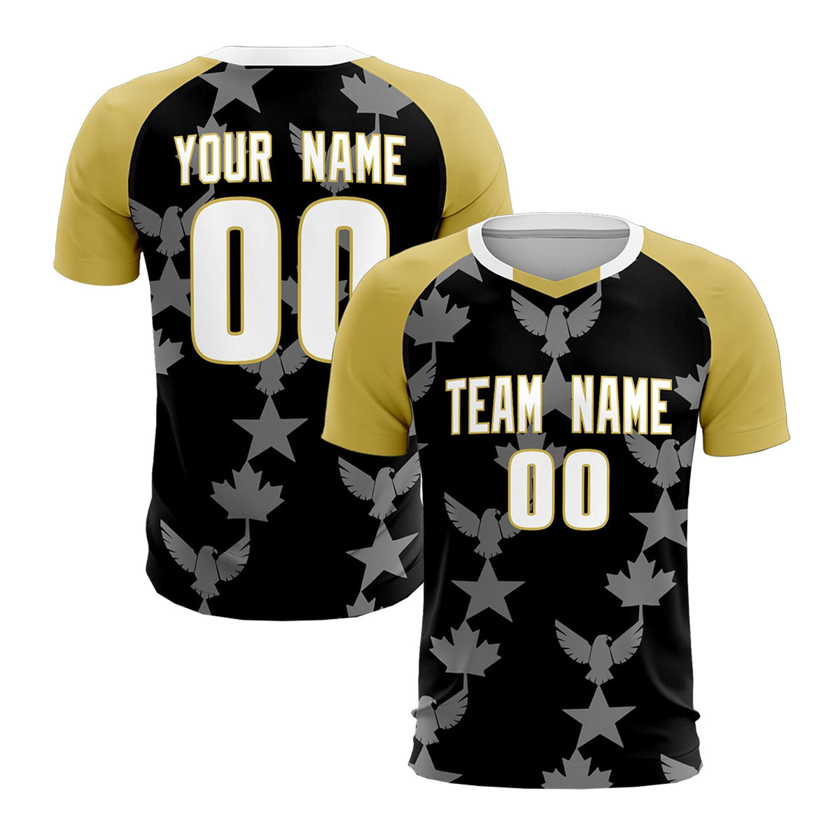 Custom Old Gold Black World Cup Inspired Breathable&amp;Quick-Drying Training Uniform Raglan Sleeve Soccer Sets Jersey