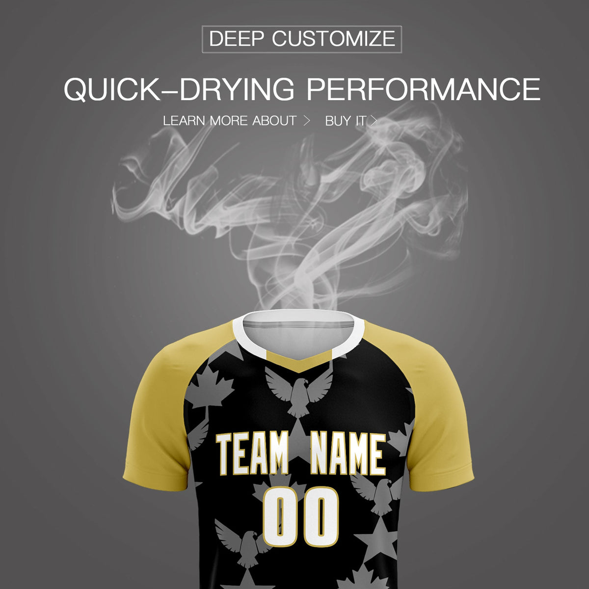 Custom Old Gold Black World Cup Inspired Breathable&amp;Quick-Drying Training Uniform Raglan Sleeve Soccer Sets Jersey