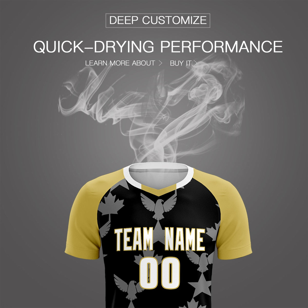 Custom Old Gold Black World Cup Inspired Breathable&amp;Quick-Drying Training Uniform Raglan Sleeve Soccer Sets Jersey