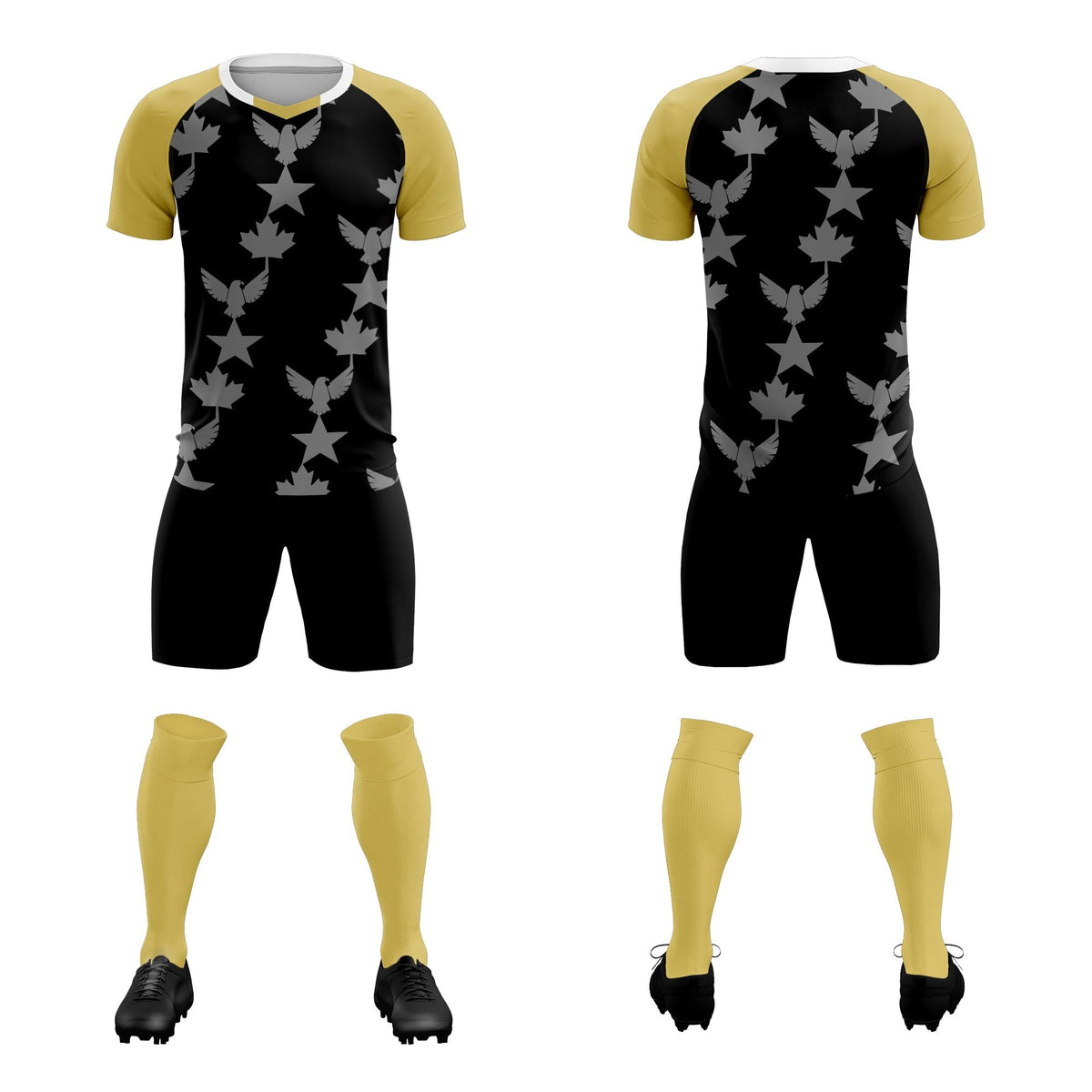 Custom Old Gold Black World Cup Inspired Breathable&amp;Quick-Drying Training Uniform Raglan Sleeve Soccer Sets Jersey