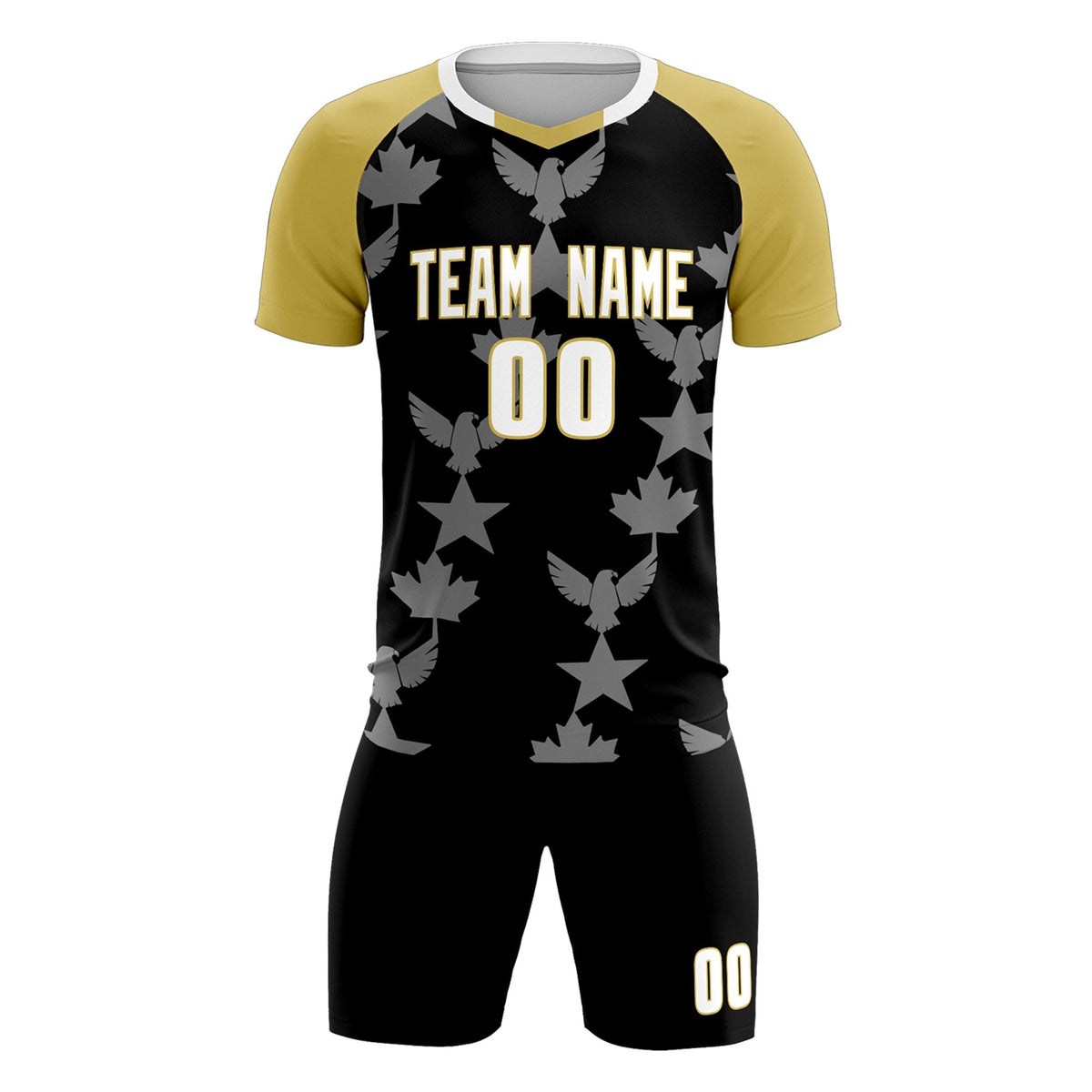 Custom Old Gold Black World Cup Inspired Breathable&amp;Quick-Drying Training Uniform Raglan Sleeve Soccer Sets Jersey