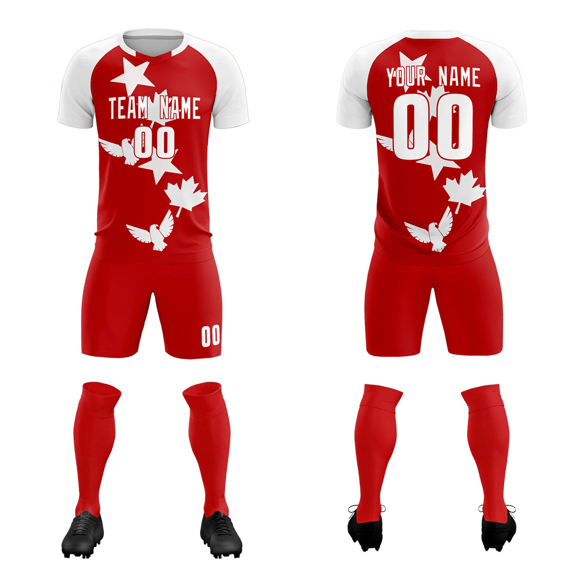 Custom White Red World Cup Inspired Lightweight&amp;Drapable Training Uniform Raglan Sleeve Soccer Sets Jersey