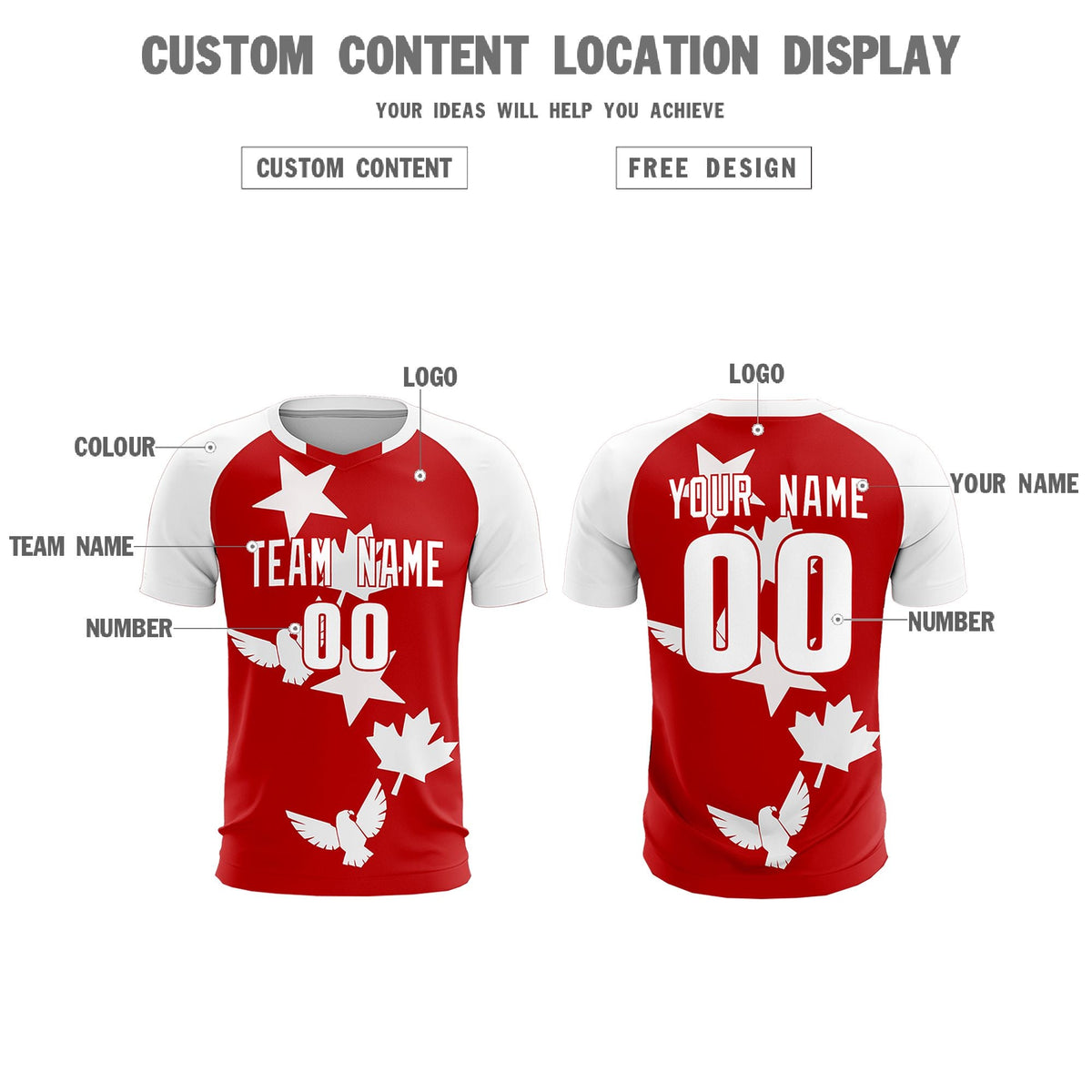 Custom White Red World Cup Inspired Lightweight&amp;Drapable Training Uniform Raglan Sleeve Soccer Sets Jersey