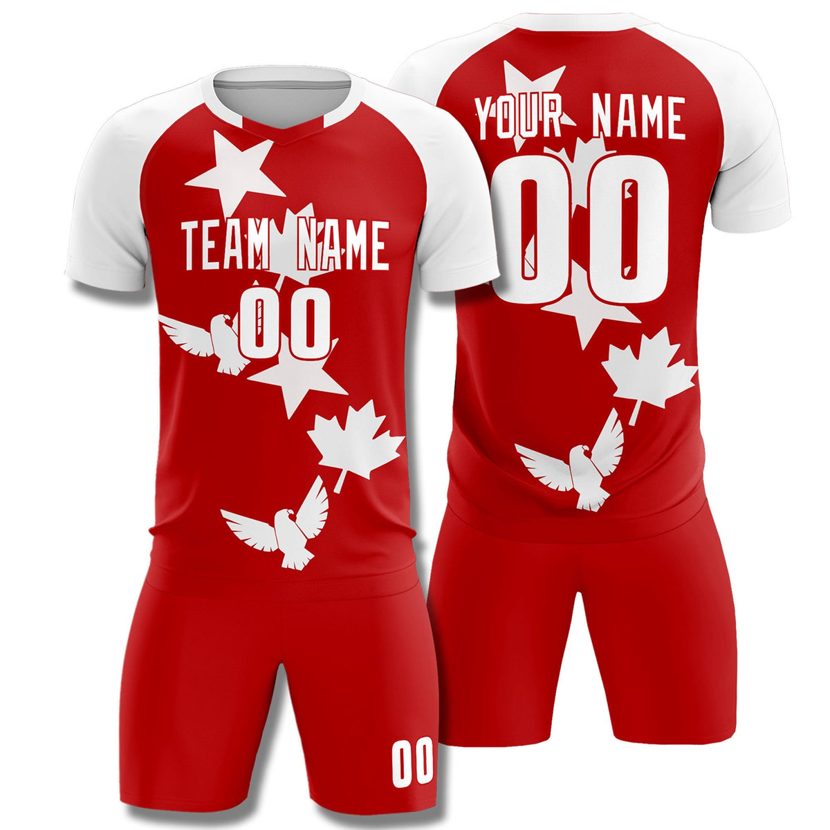 Custom White Red World Cup Inspired Lightweight&amp;Drapable Training Uniform Raglan Sleeve Soccer Sets Jersey