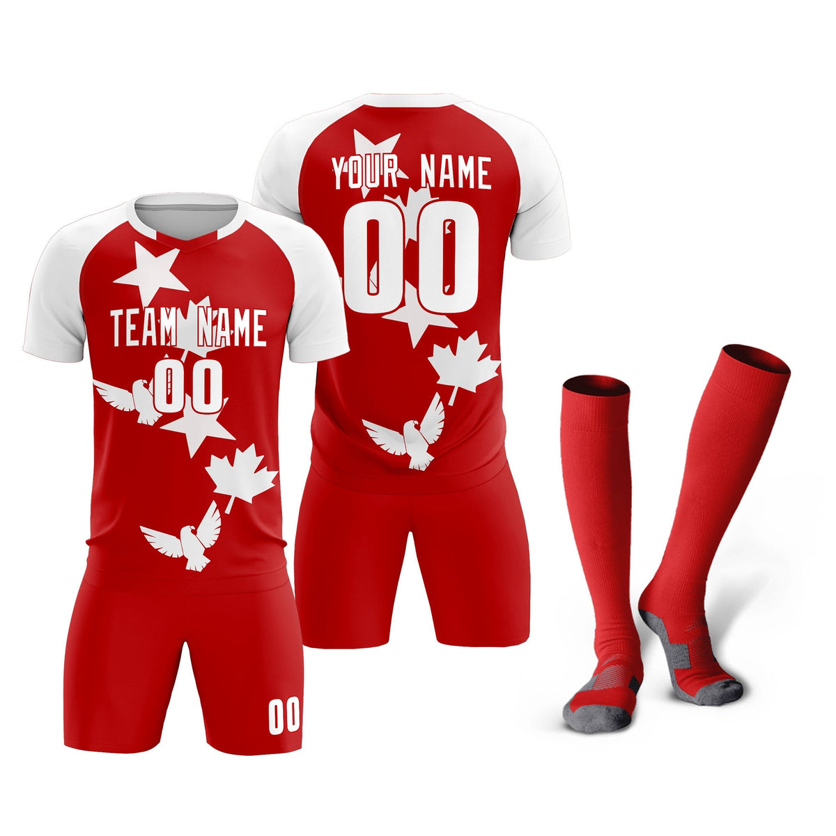 Custom White Red World Cup Inspired Lightweight&amp;Drapable Training Uniform Raglan Sleeve Soccer Sets Jersey