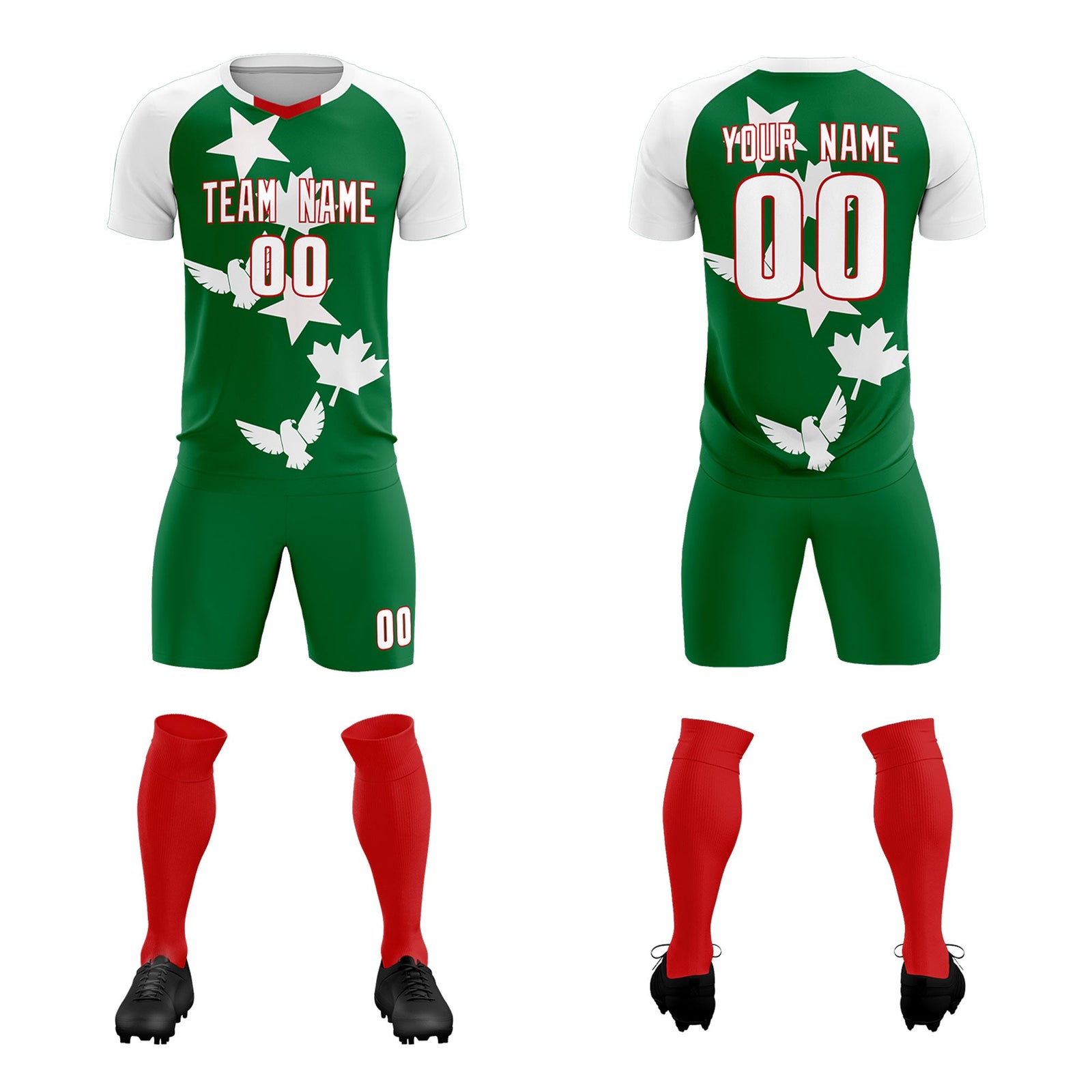 Custom White Kelly Green World Cup Inspired Wrinkle-Resistant Training Uniform Raglan Sleeve Soccer Sets Jersey
