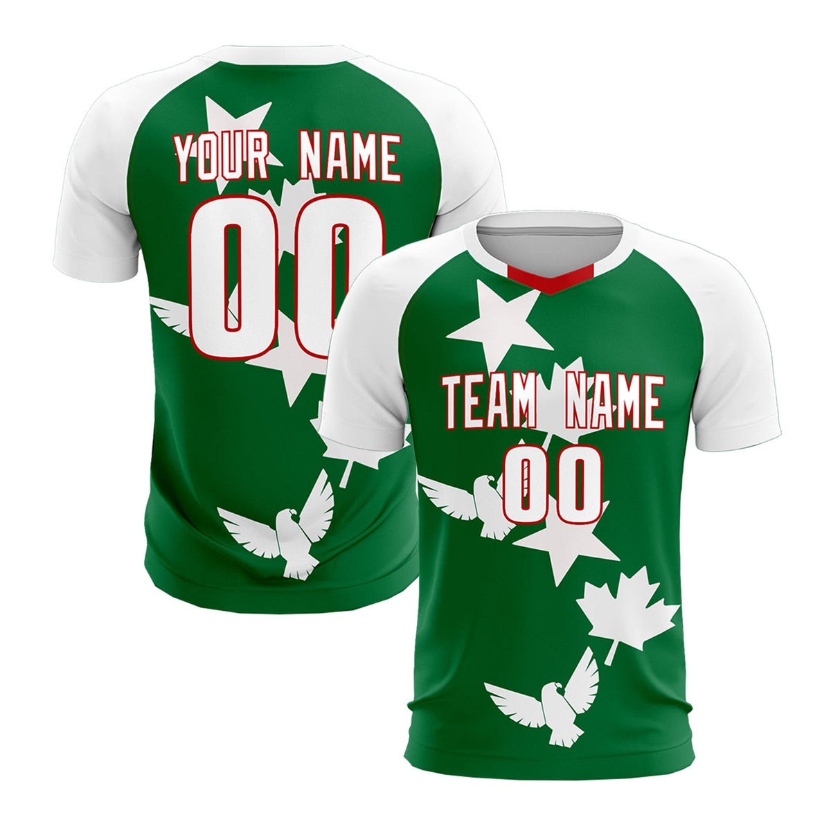 Custom White Kelly Green World Cup Inspired Wrinkle-Resistant Training Uniform Raglan Sleeve Soccer Sets Jersey