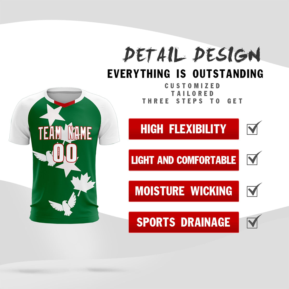 Custom White Kelly Green World Cup Inspired Wrinkle-Resistant Training Uniform Raglan Sleeve Soccer Sets Jersey