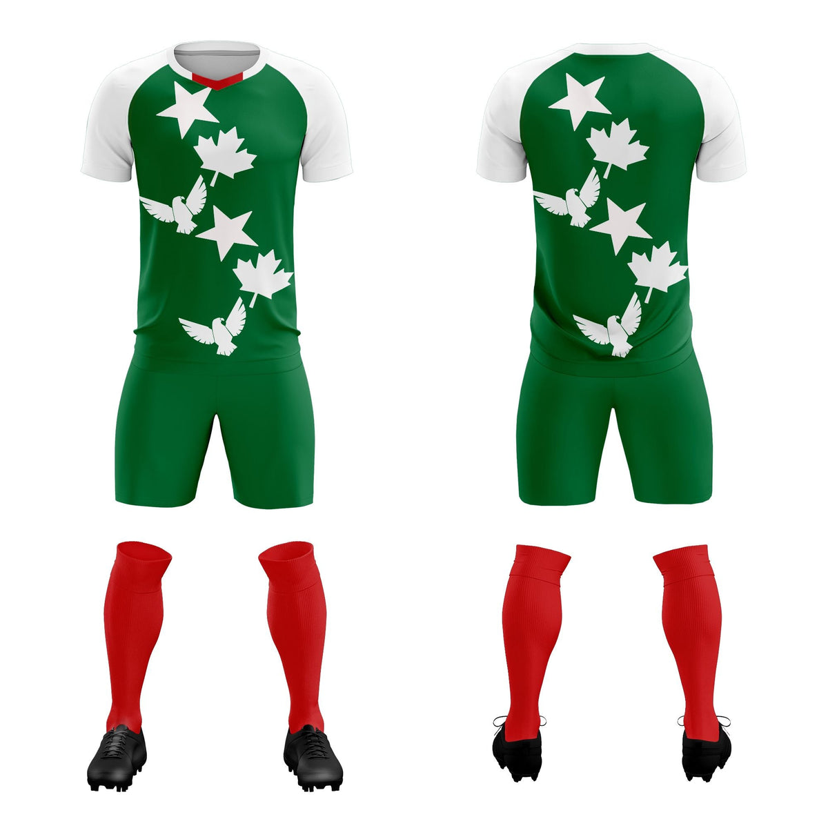 Custom White Kelly Green World Cup Inspired Wrinkle-Resistant Training Uniform Raglan Sleeve Soccer Sets Jersey
