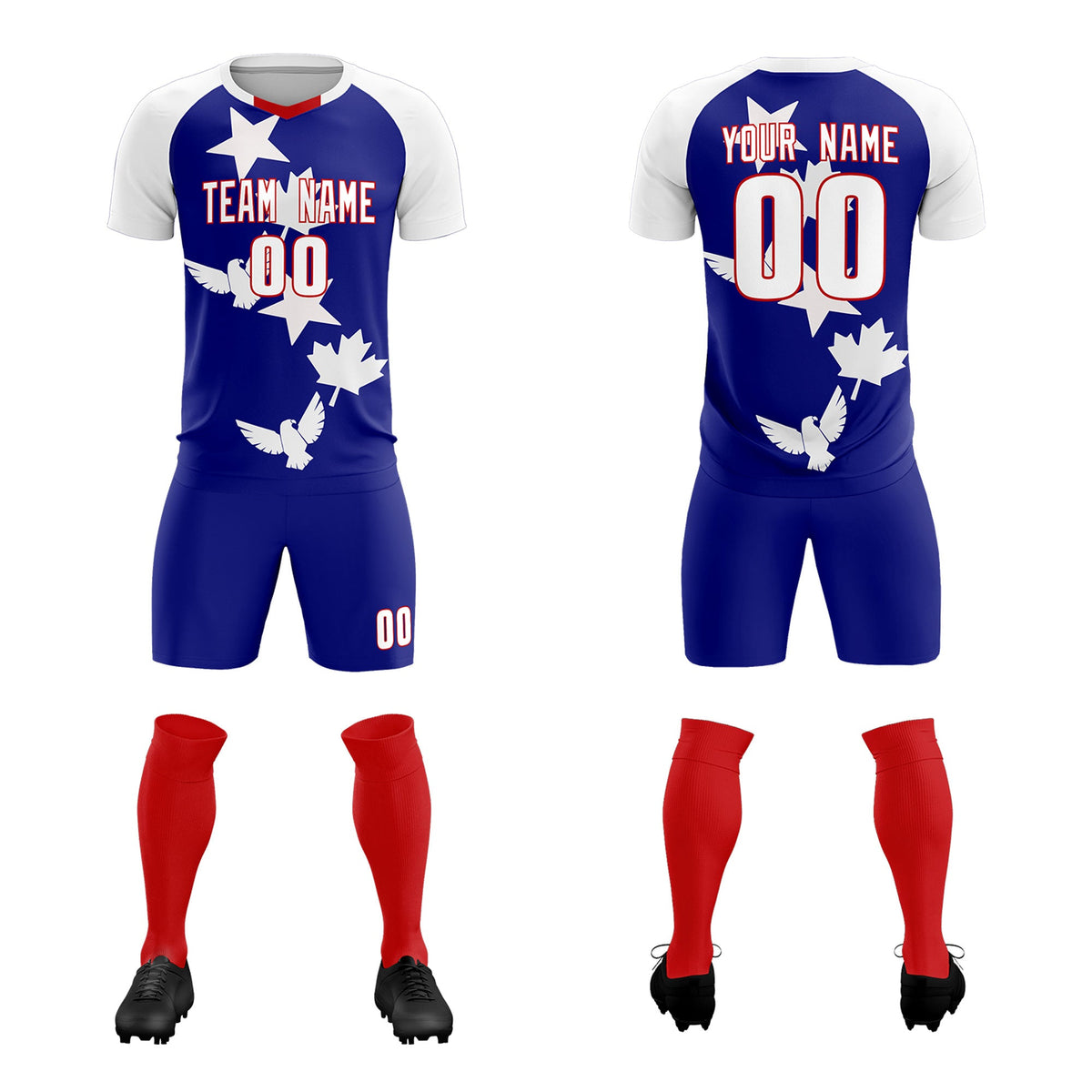 Custom White Royal World Cup Inspired Breathable&amp;Quick-Drying Training Uniform Raglan Sleeve Soccer Sets Jersey
