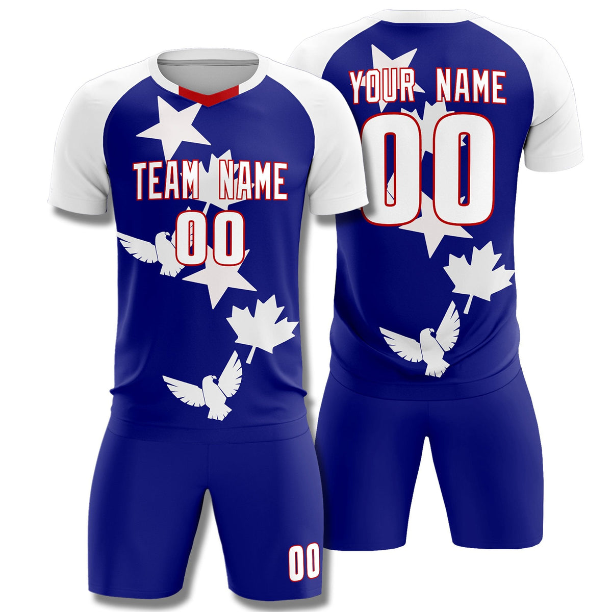 Custom White Royal World Cup Inspired Breathable&amp;Quick-Drying Training Uniform Raglan Sleeve Soccer Sets Jersey