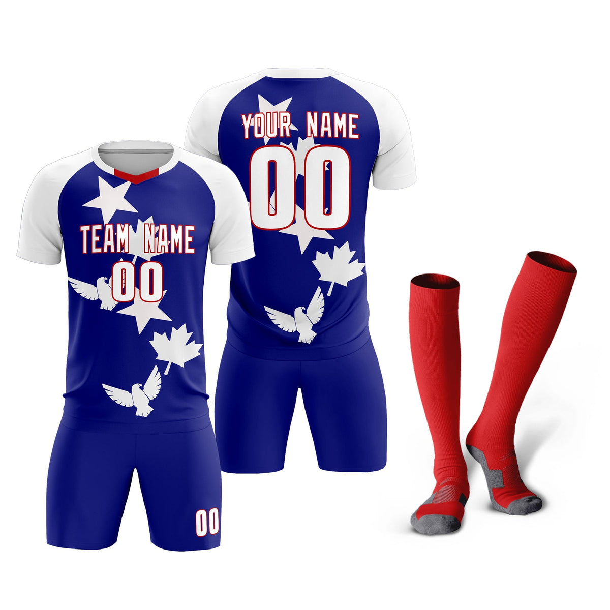 Custom White Royal World Cup Inspired Breathable&amp;Quick-Drying Training Uniform Raglan Sleeve Soccer Sets Jersey