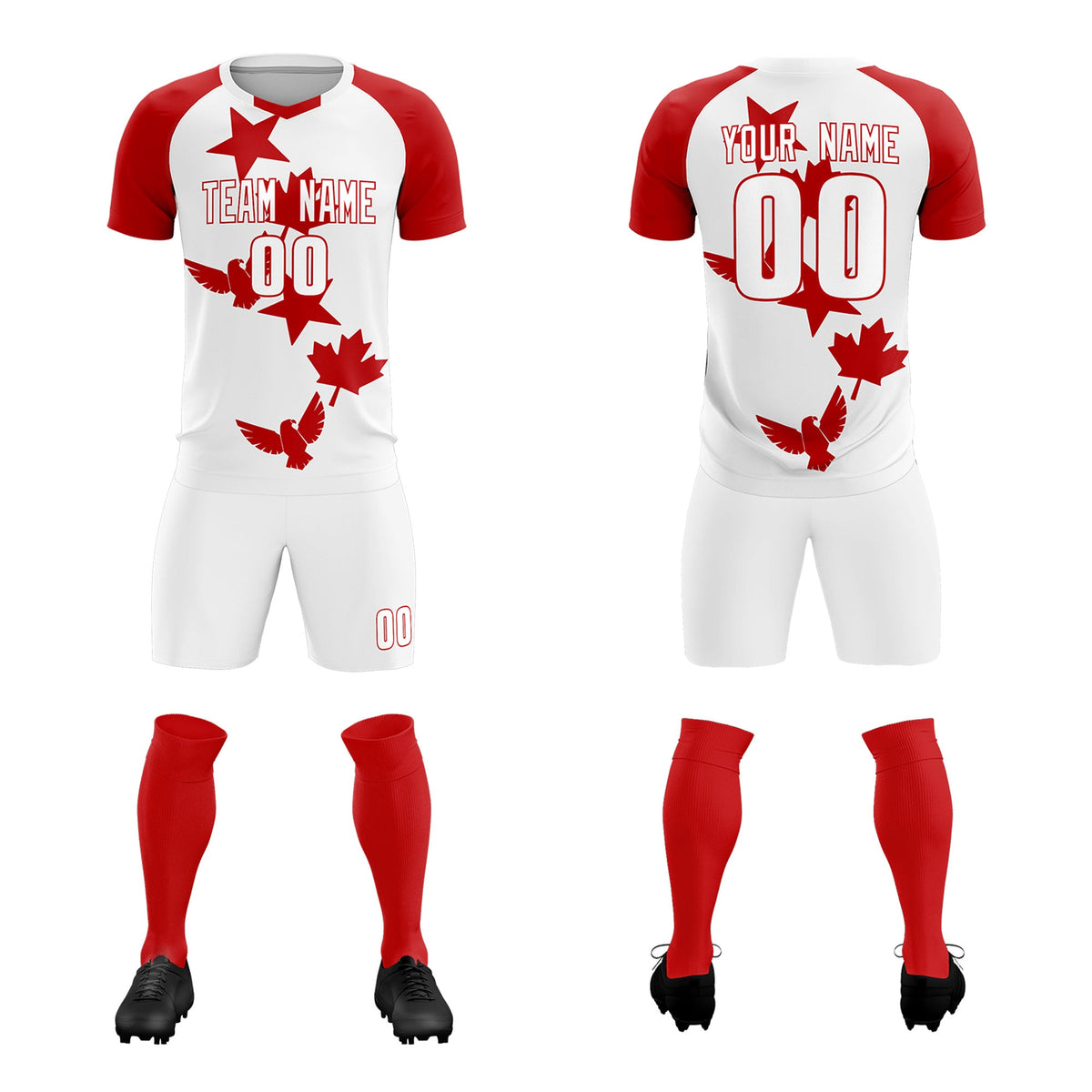 Custom Red White World Cup Inspired Lightweight&amp;Drapable Training Uniform Raglan Sleeve Soccer Sets Jersey
