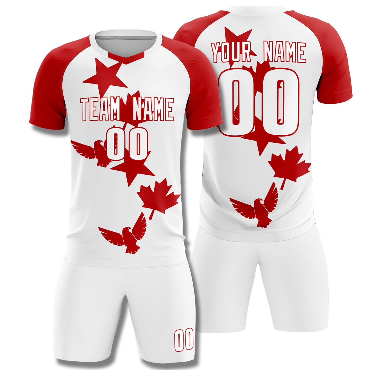 Custom Red White World Cup Inspired Lightweight&amp;Drapable Training Uniform Raglan Sleeve Soccer Sets Jersey