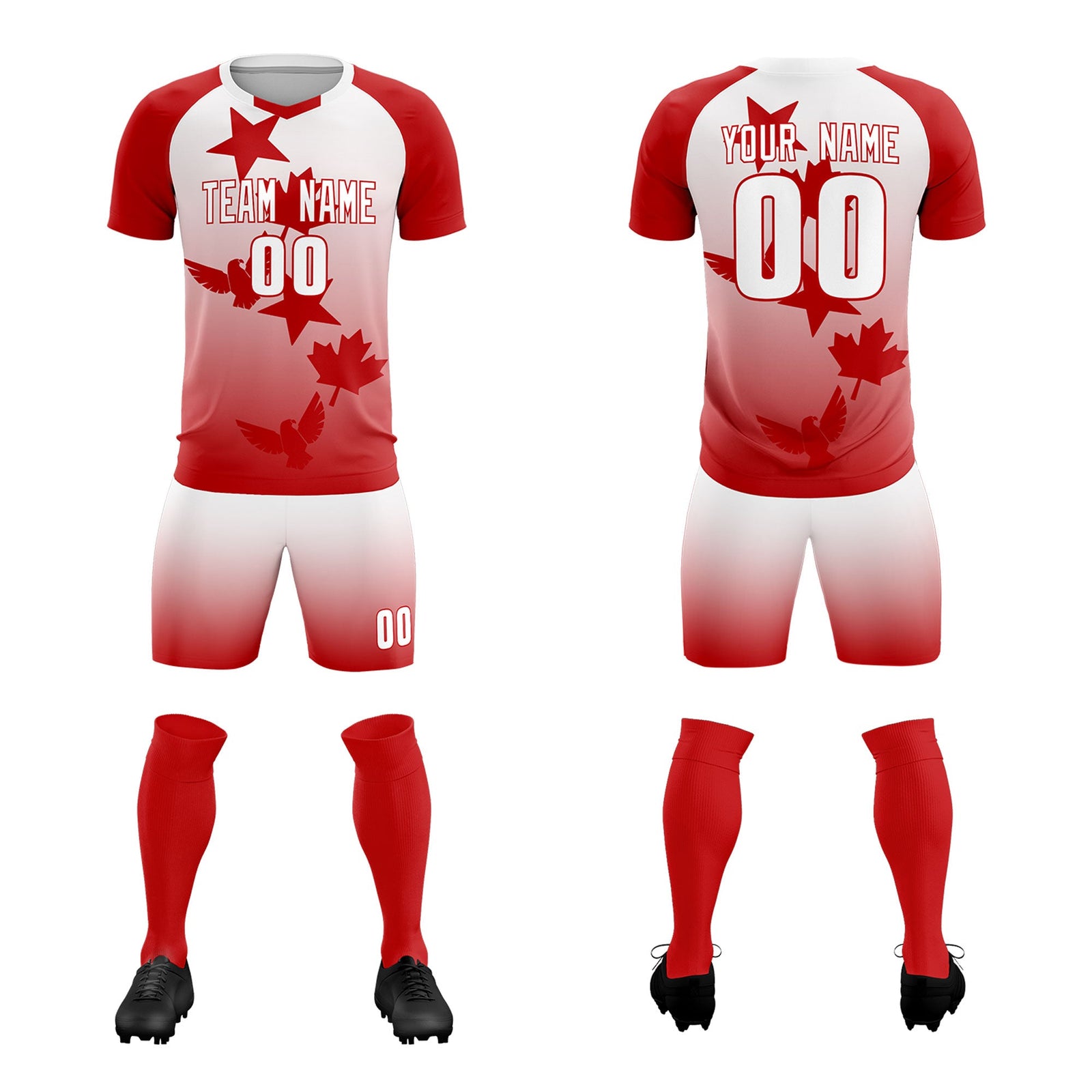 Custom Red White World Cup Inspired Wrinkle-Resistant Training Uniform Gradient Fashion Soccer Sets Jersey