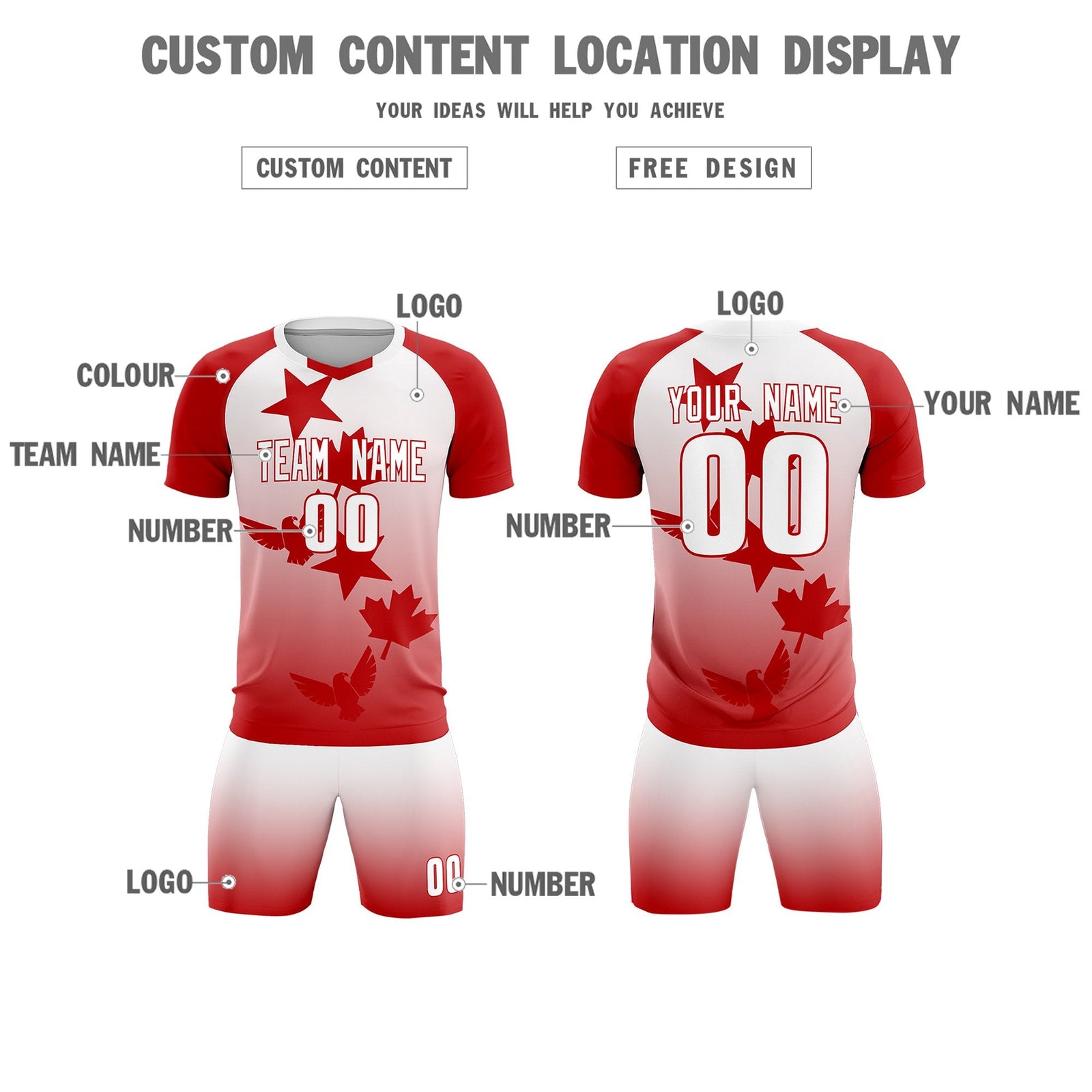 Custom Red White World Cup Inspired Wrinkle-Resistant Training Uniform Gradient Fashion Soccer Sets Jersey