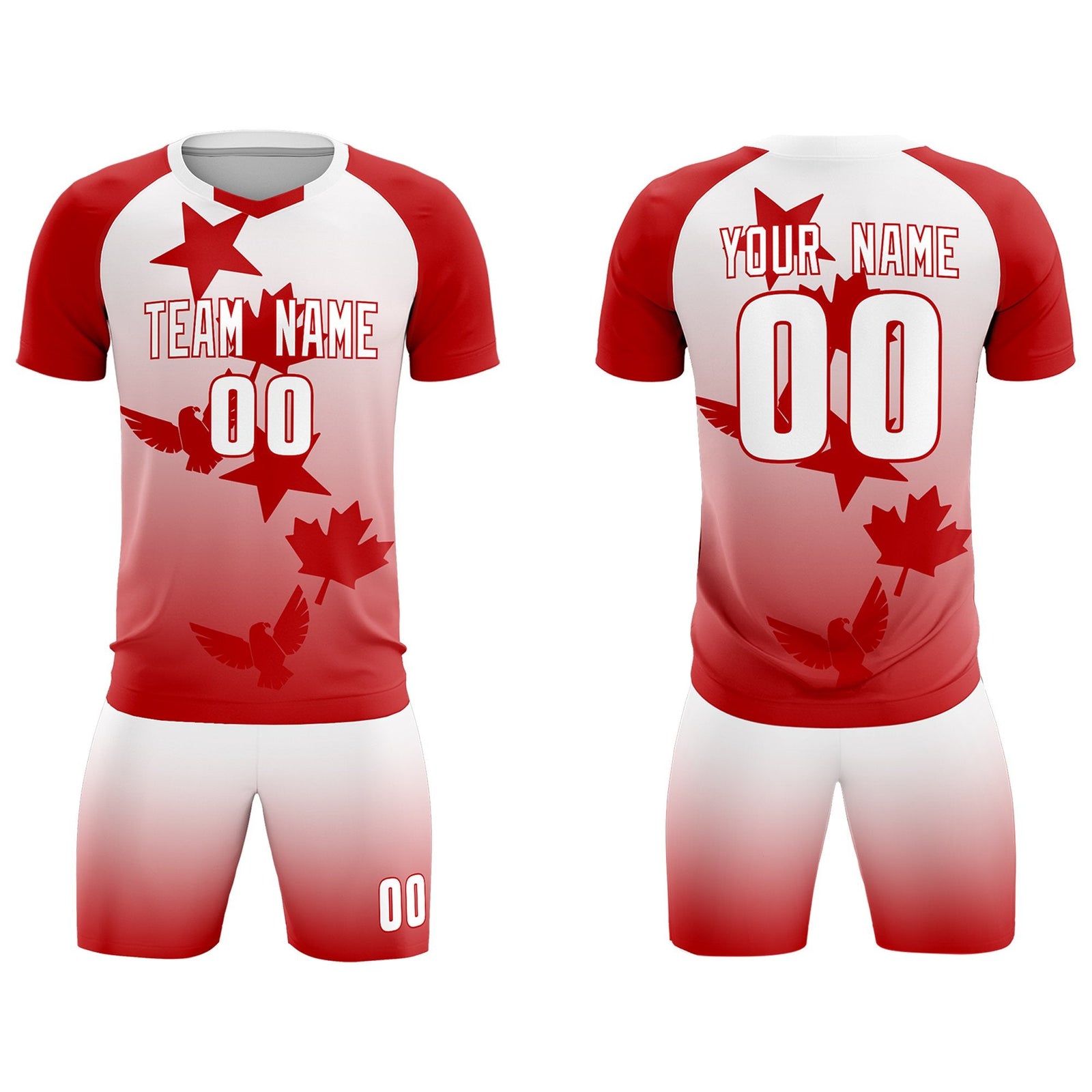 Custom Red White World Cup Inspired Wrinkle-Resistant Training Uniform Gradient Fashion Soccer Sets Jersey