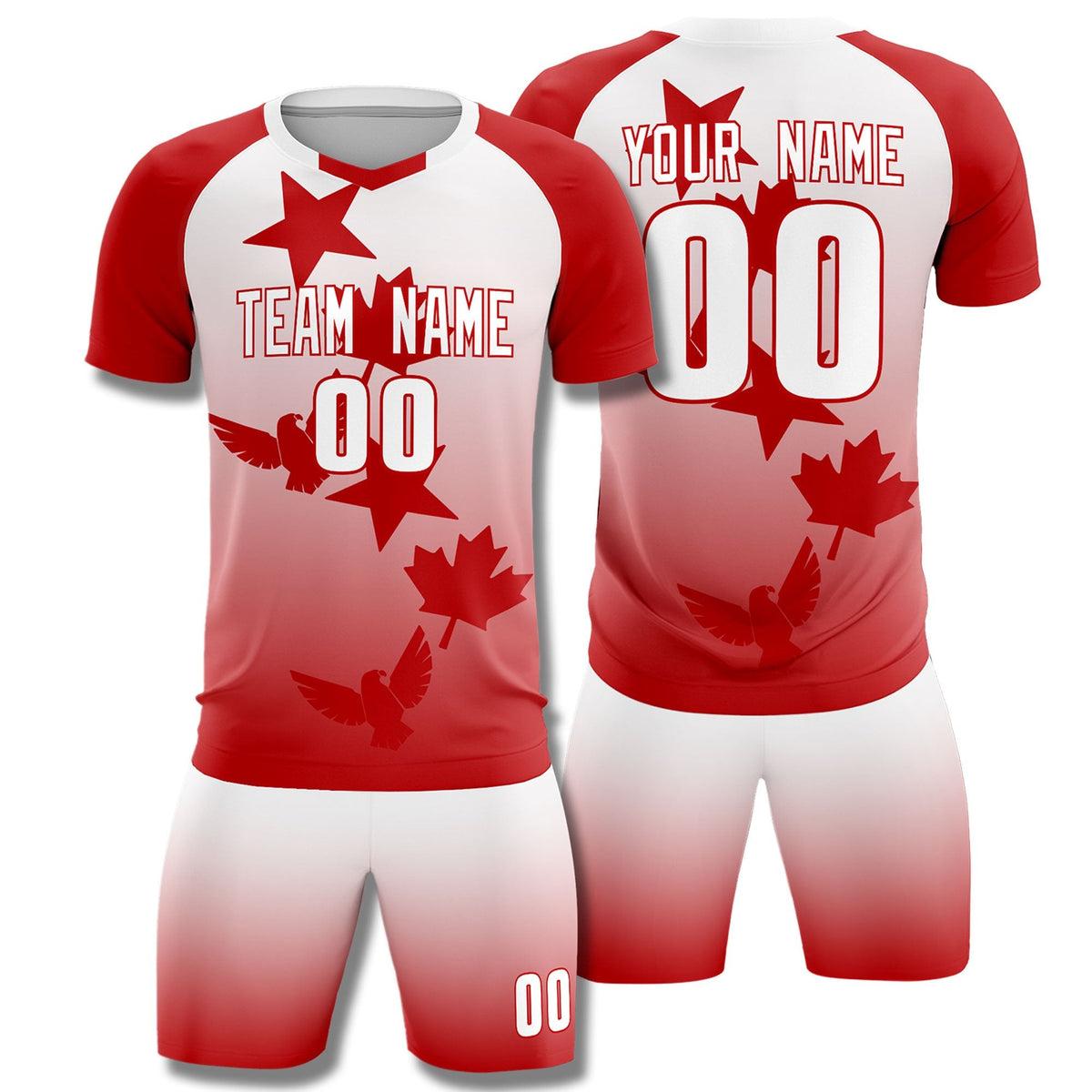 Custom Red White World Cup Inspired Wrinkle-Resistant Training Uniform Gradient Fashion Soccer Sets Jersey