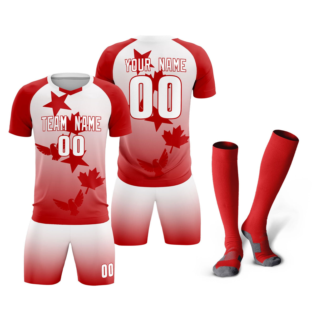 Custom Red White World Cup Inspired Wrinkle-Resistant Training Uniform Gradient Fashion Soccer Sets Jersey