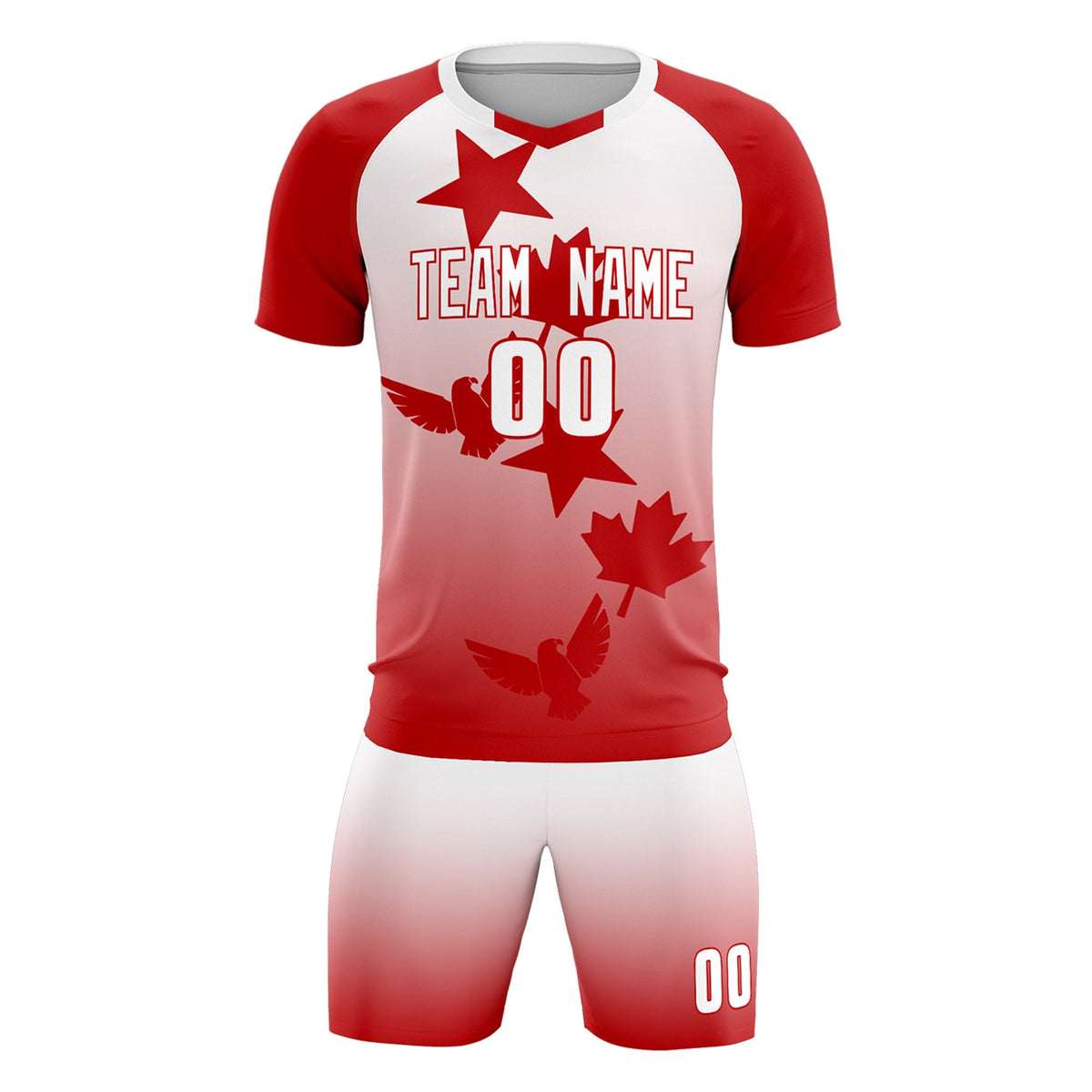 Custom Red White World Cup Inspired Wrinkle-Resistant Training Uniform Gradient Fashion Soccer Sets Jersey
