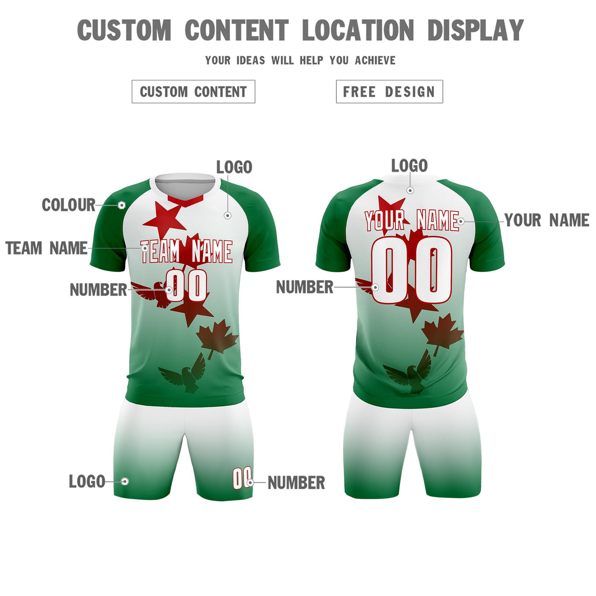 Custom Kelly Green White World Cup Inspired Quick-Drying Training Uniform Gradient Fashion Soccer Sets Jersey