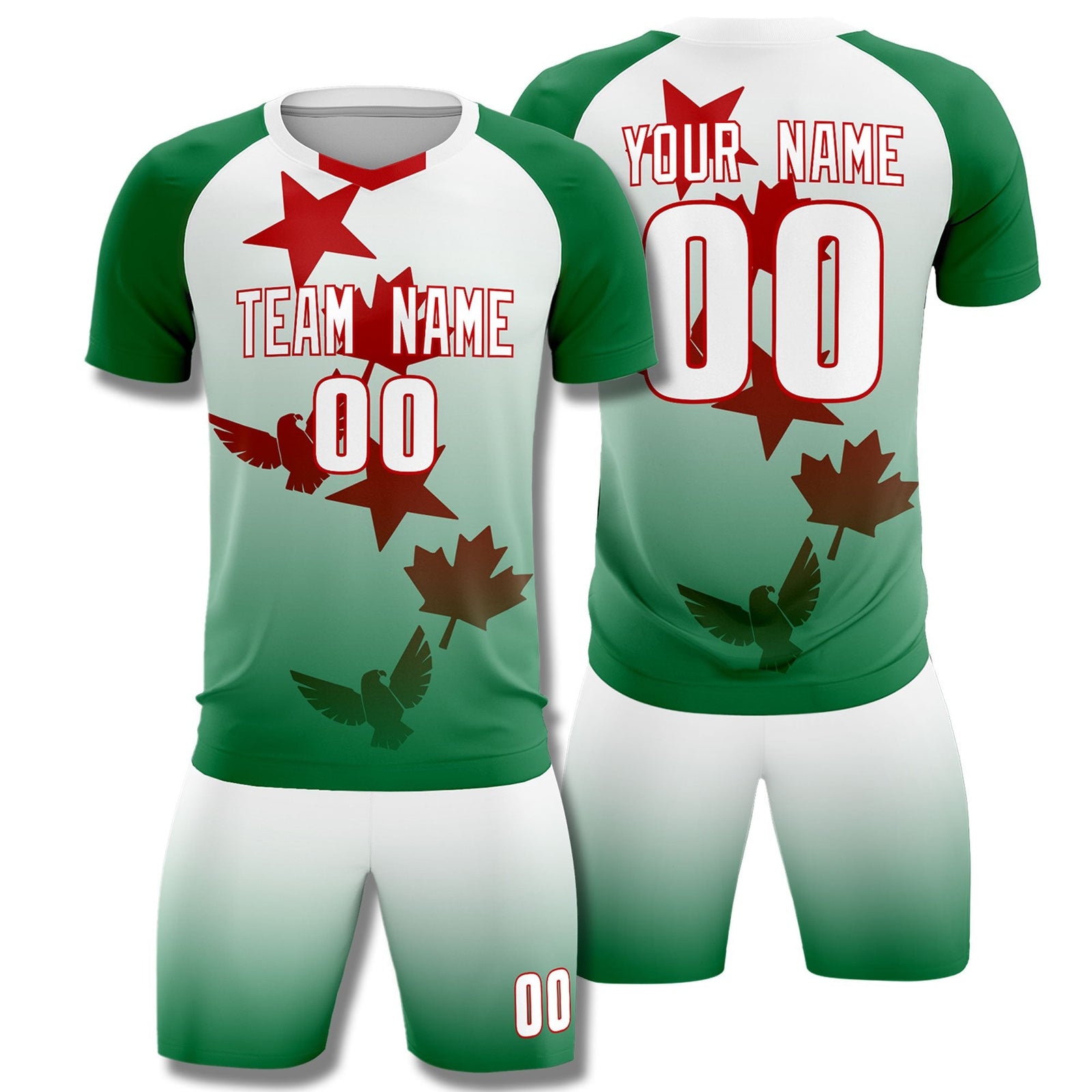 Custom Kelly Green White World Cup Inspired Quick-Drying Training Uniform Gradient Fashion Soccer Sets Jersey