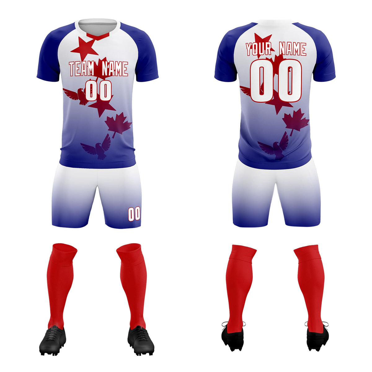 Custom Royal White World Cup Inspired Lightweight&amp;Drapable Training Uniform Gradient Fashion Soccer Sets Jersey