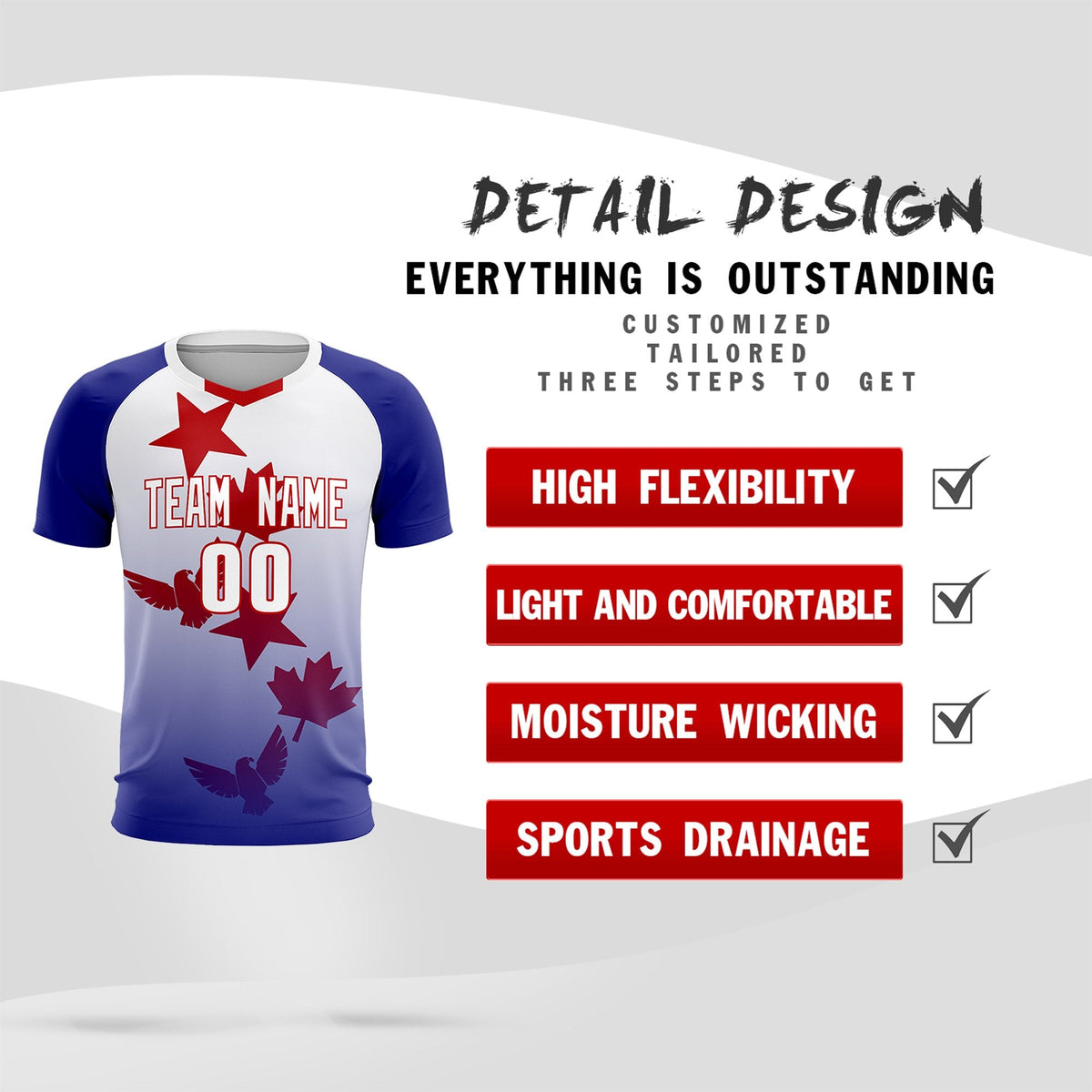 Custom Royal White World Cup Inspired Lightweight&amp;Drapable Training Uniform Gradient Fashion Soccer Sets Jersey