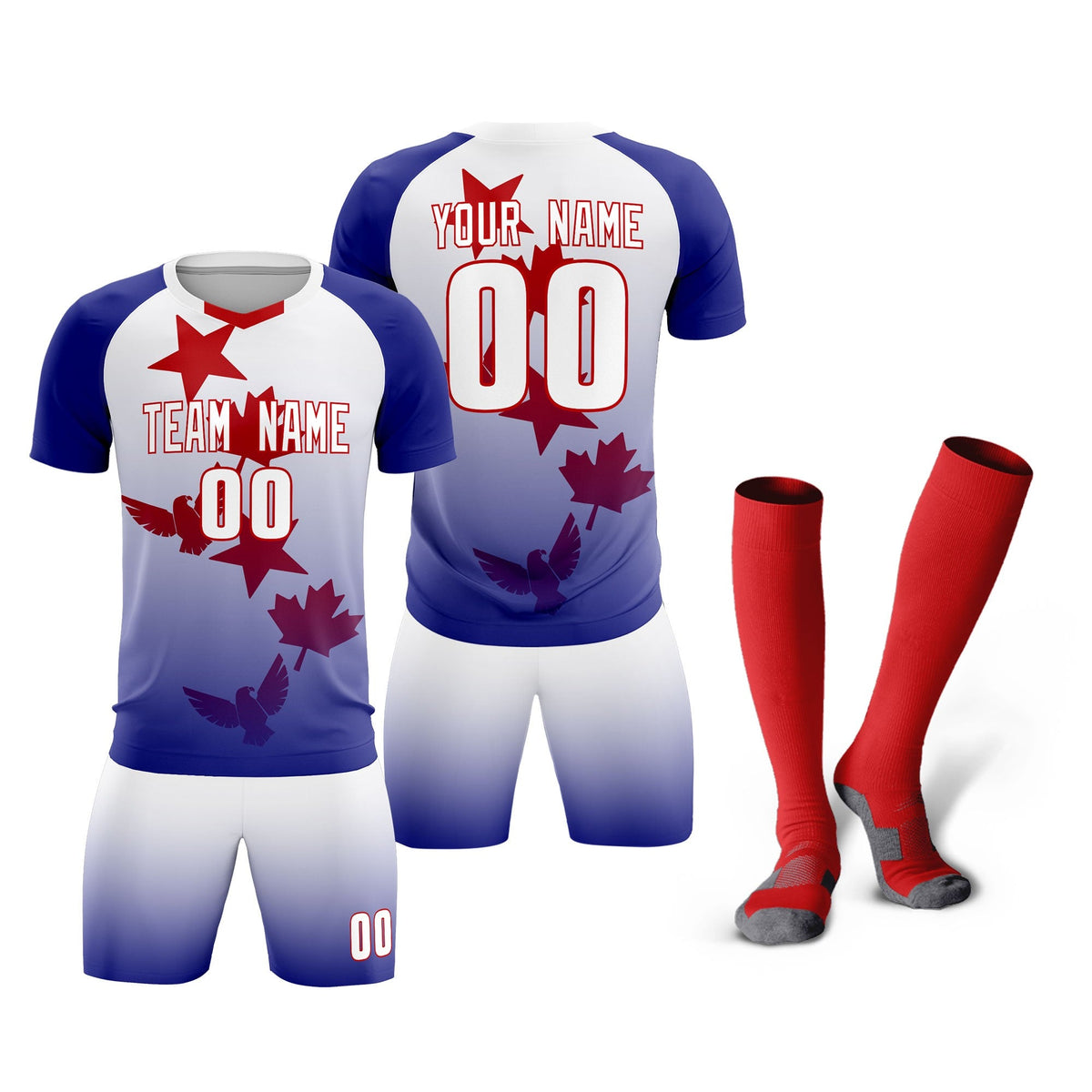 Custom Royal White World Cup Inspired Lightweight&amp;Drapable Training Uniform Gradient Fashion Soccer Sets Jersey