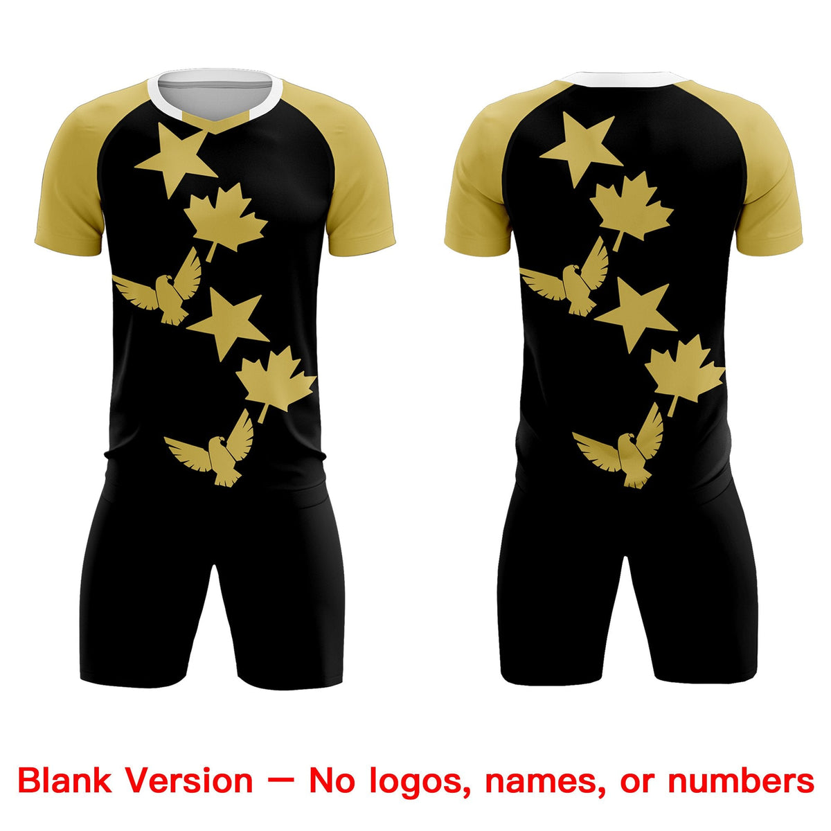 Custom Old Gold Black World Cup Inspired Wrinkle-Resistant Training Uniform Raglan Sleeve Soccer Sets Jersey