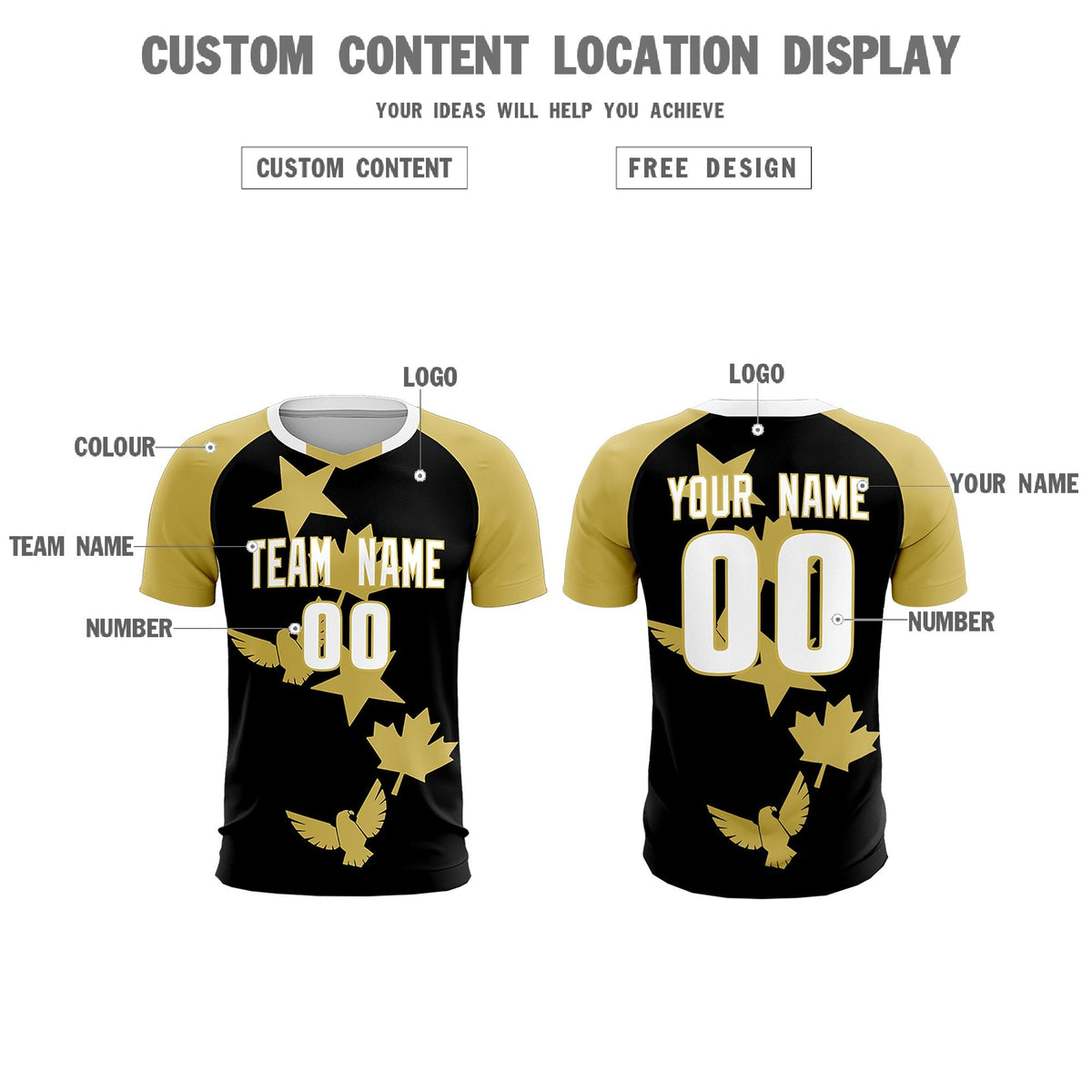 Custom Old Gold Black World Cup Inspired Wrinkle-Resistant Training Uniform Raglan Sleeve Soccer Sets Jersey