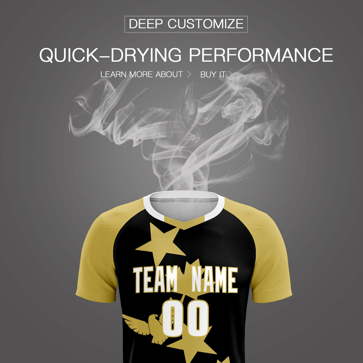 Custom Old Gold Black World Cup Inspired Wrinkle-Resistant Training Uniform Raglan Sleeve Soccer Sets Jersey
