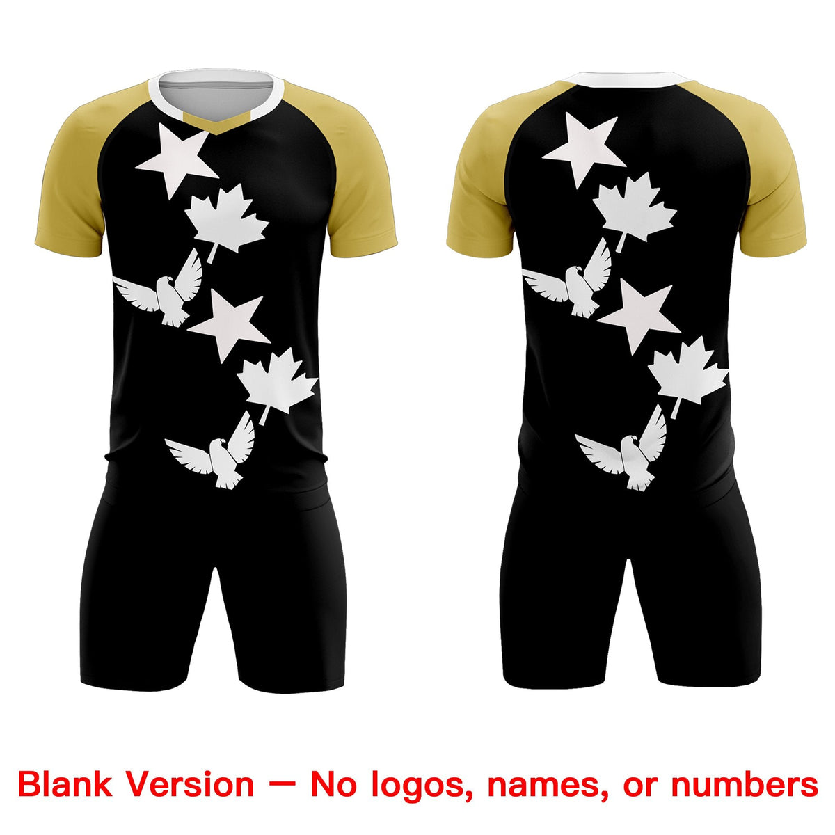 Custom Old Gold Black World Cup Inspired Quick-Drying Training Uniform Raglan Sleeve Soccer Sets Jersey