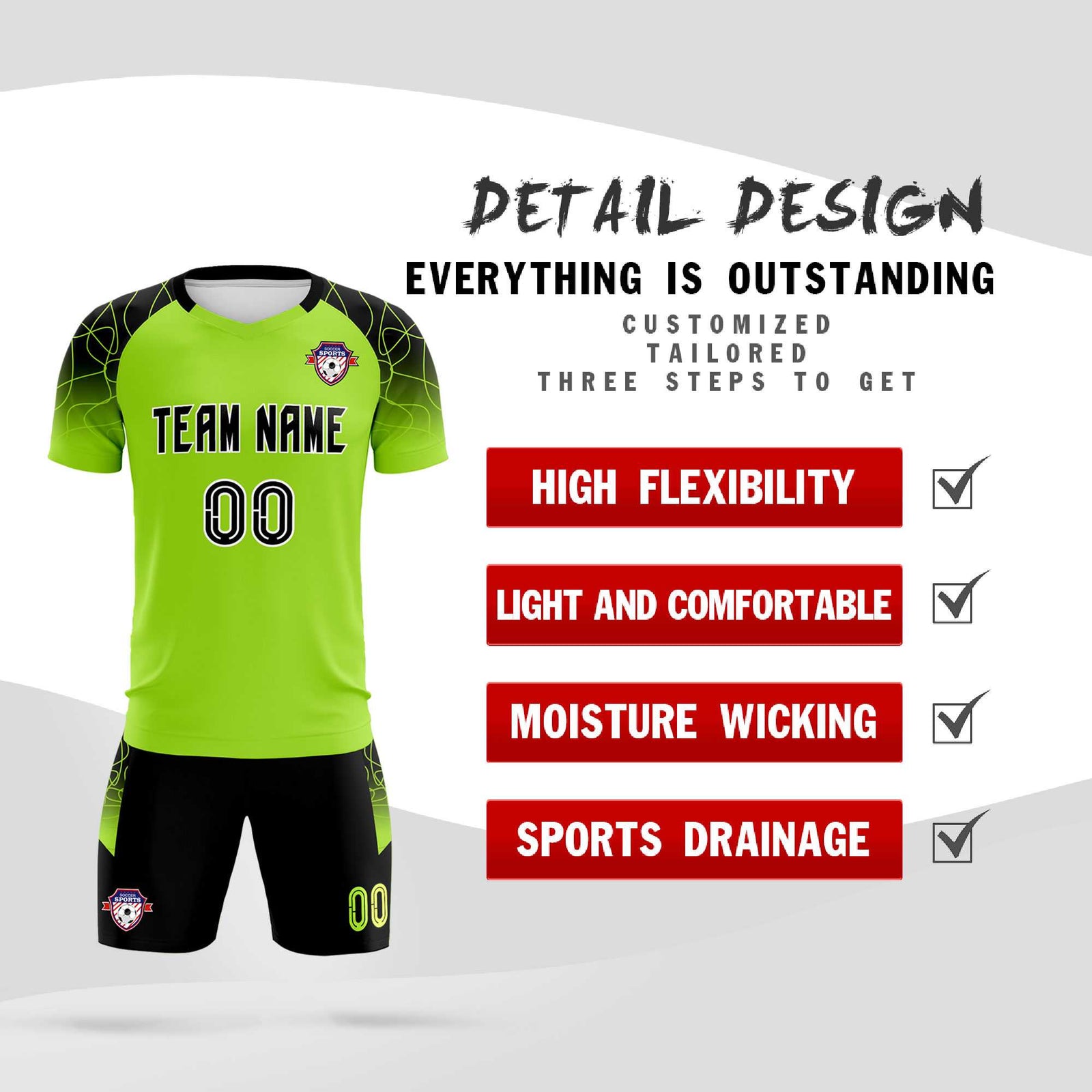 Custom Neon Green Classic Soccer Training Sets Jersey For Adults/Kids