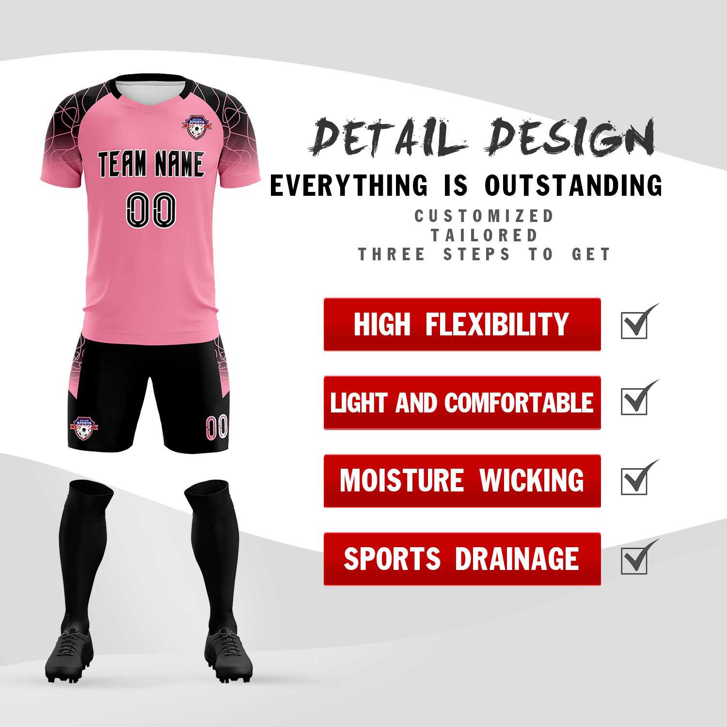 Custom Light Pink Classic Soccer Training Sets Jersey For Adults/Kids