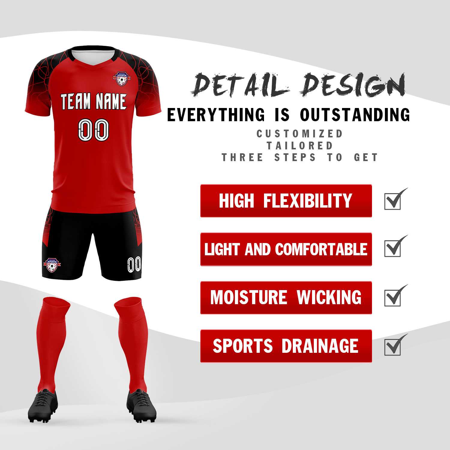 Custom Red Classic Soccer Training Sets Jersey For Adults/Kids