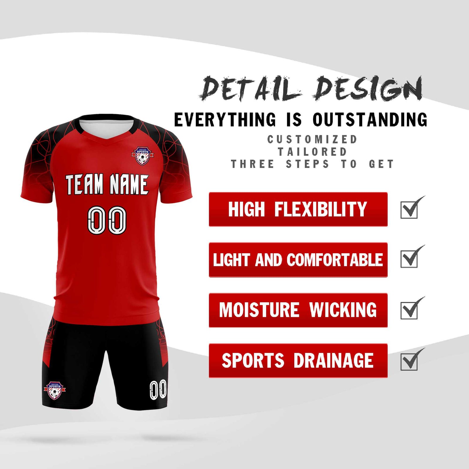Custom Red Classic Soccer Training Sets Jersey For Adults/Kids