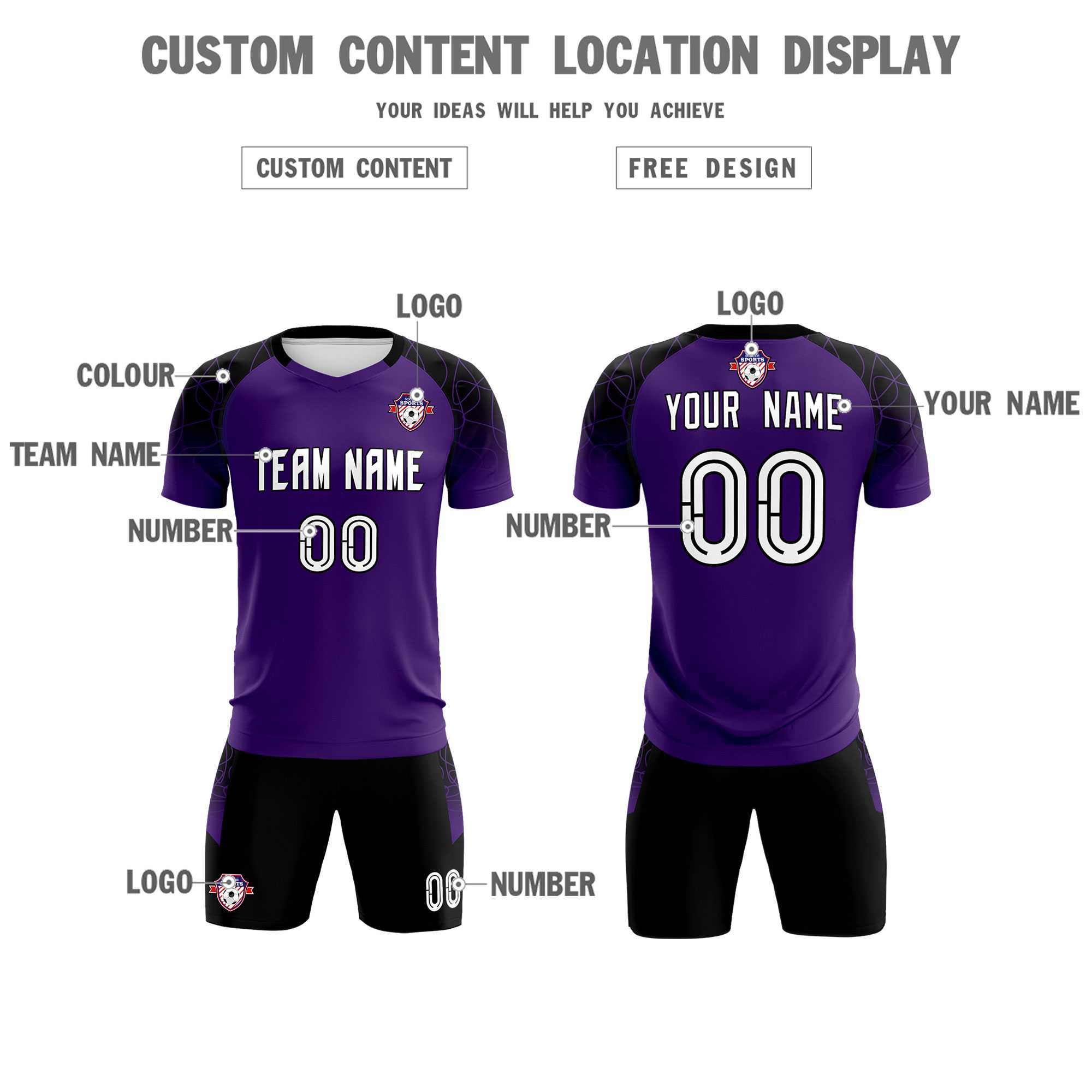 Custom Purple Classic Soccer Training Sets Jersey For Adults/Kids