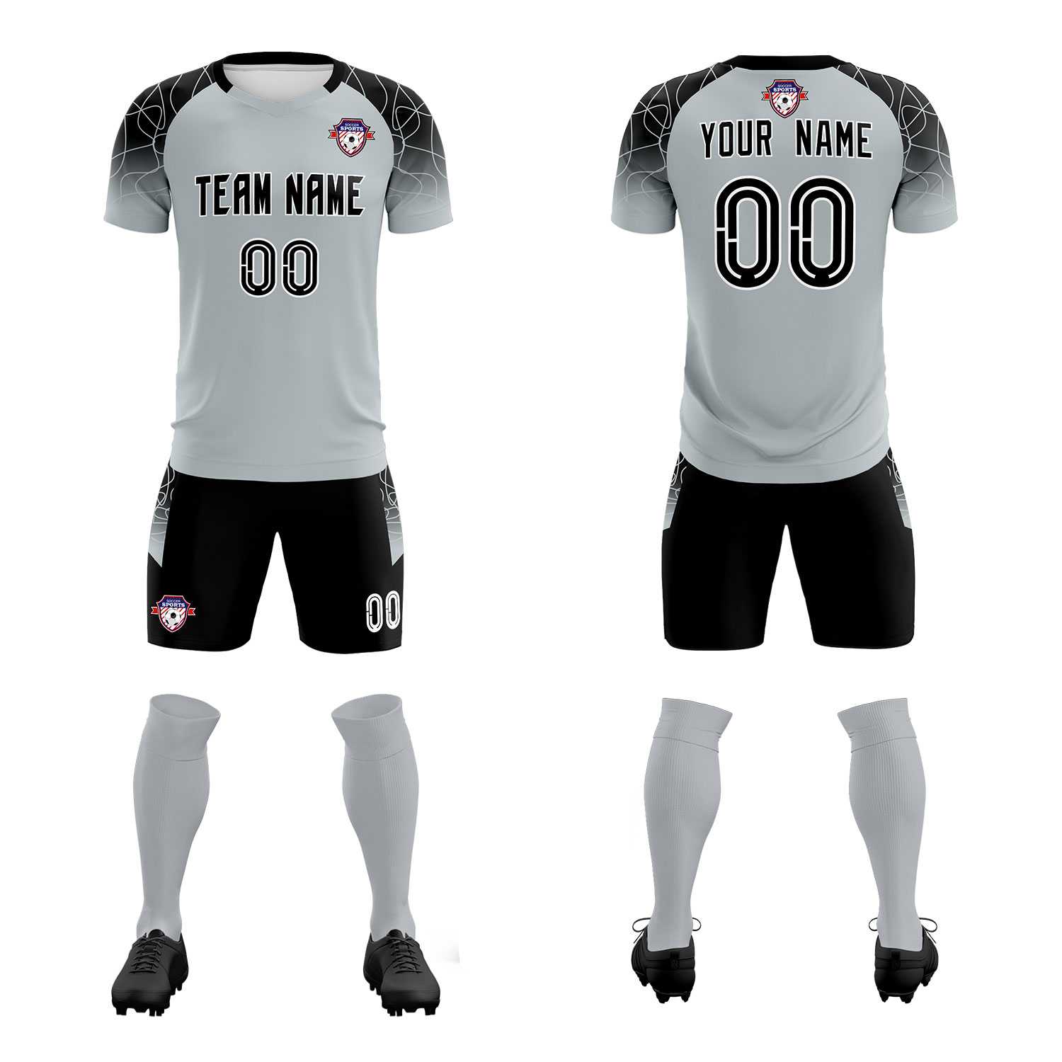 Custom Silver Classic Soccer Training Sets Jersey For Adults/Kids