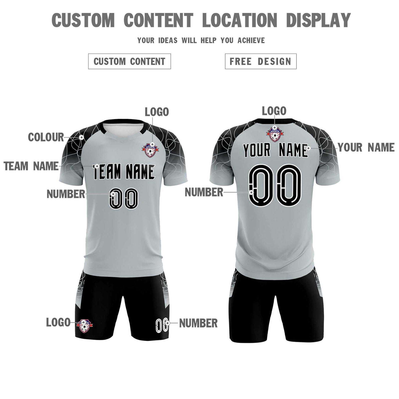 Custom Silver Classic Soccer Training Sets Jersey For Adults/Kids