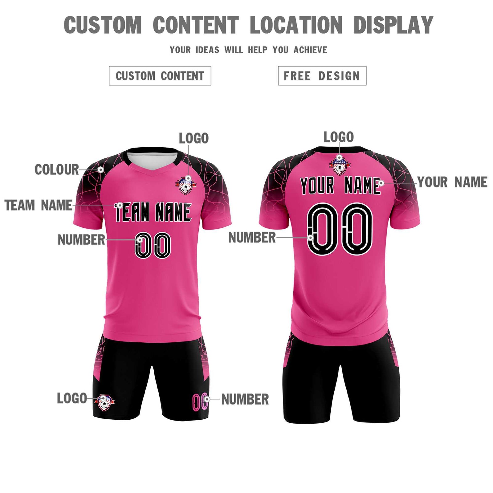 Custom Rose Red Classic Soccer Training Sets Jersey For Adults/Kids