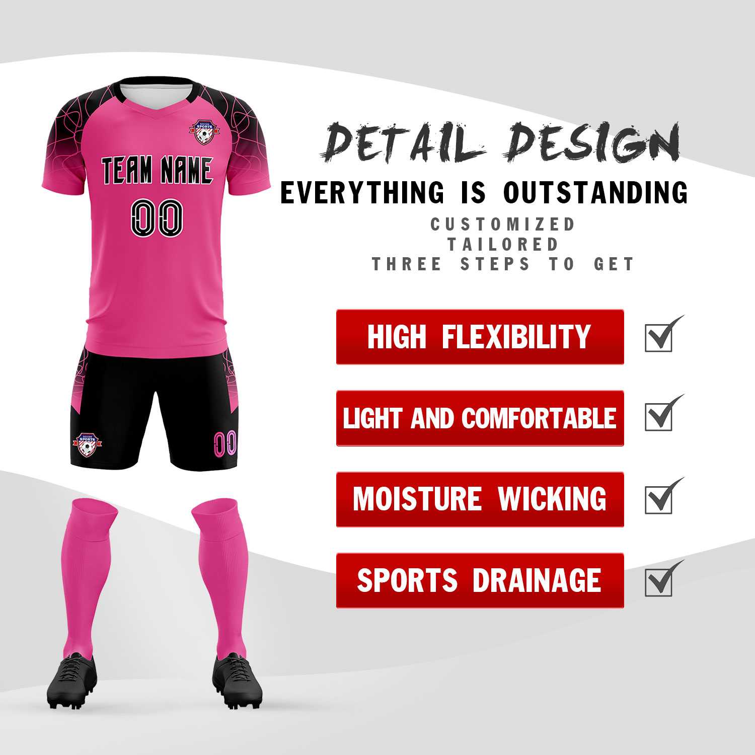 Custom Rose Red Classic Soccer Training Sets Jersey For Adults/Kids