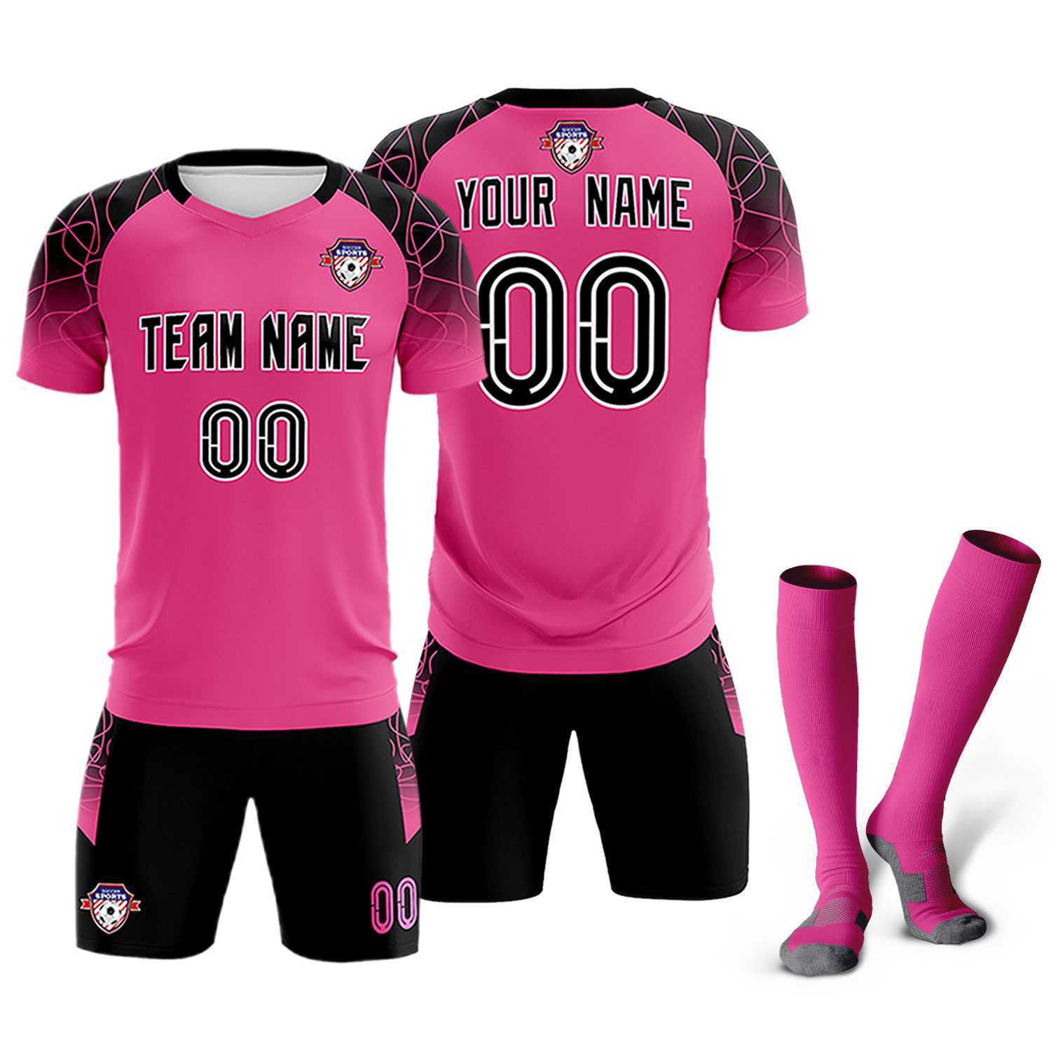 Custom Rose Red Classic Soccer Training Sets Jersey For Adults/Kids