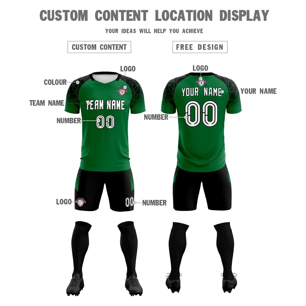 Custom Kelly Green Classic Soccer Training Sets Jersey For Adults/Kids
